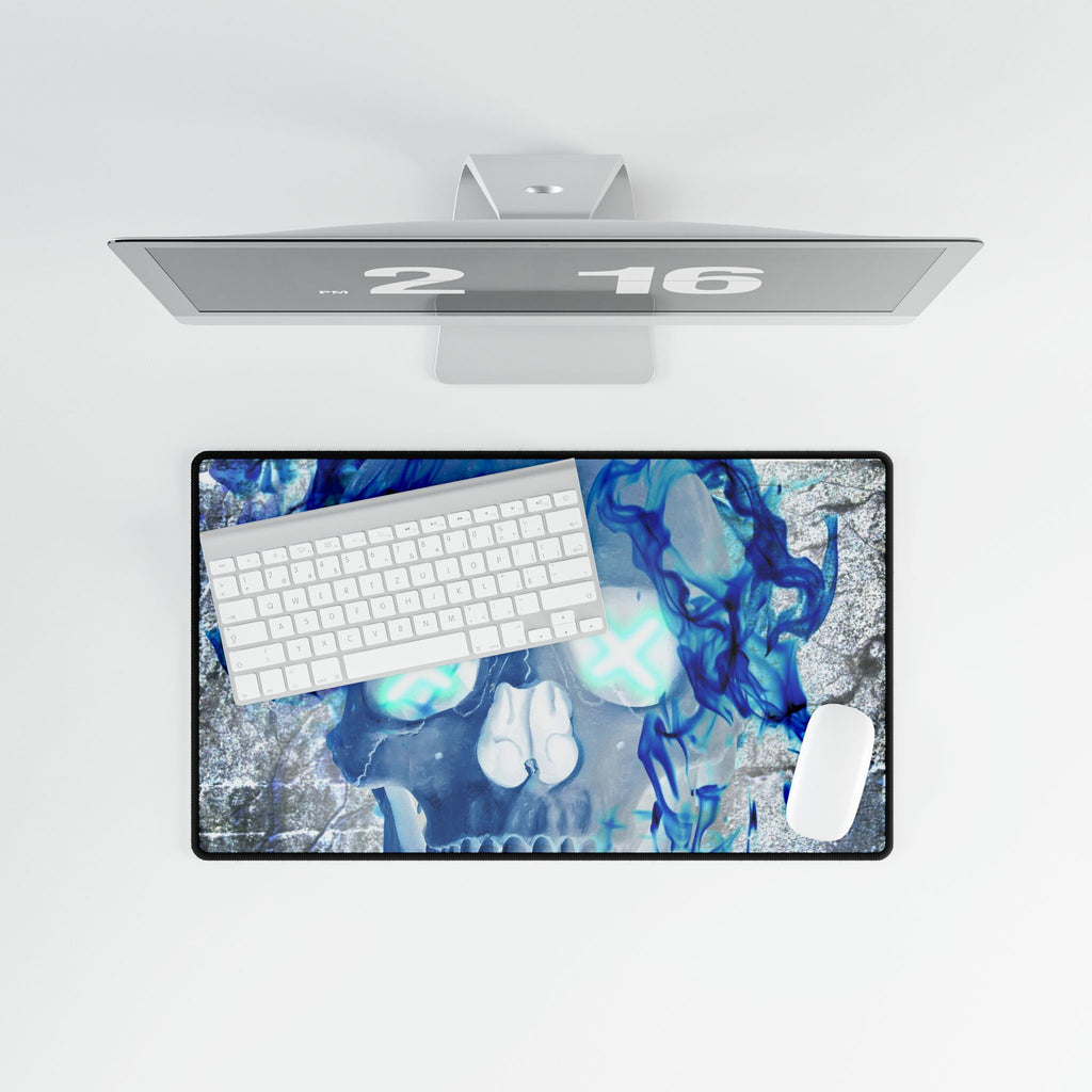 Blue Flame Skull Dark Gothic Gaming Desk Mat