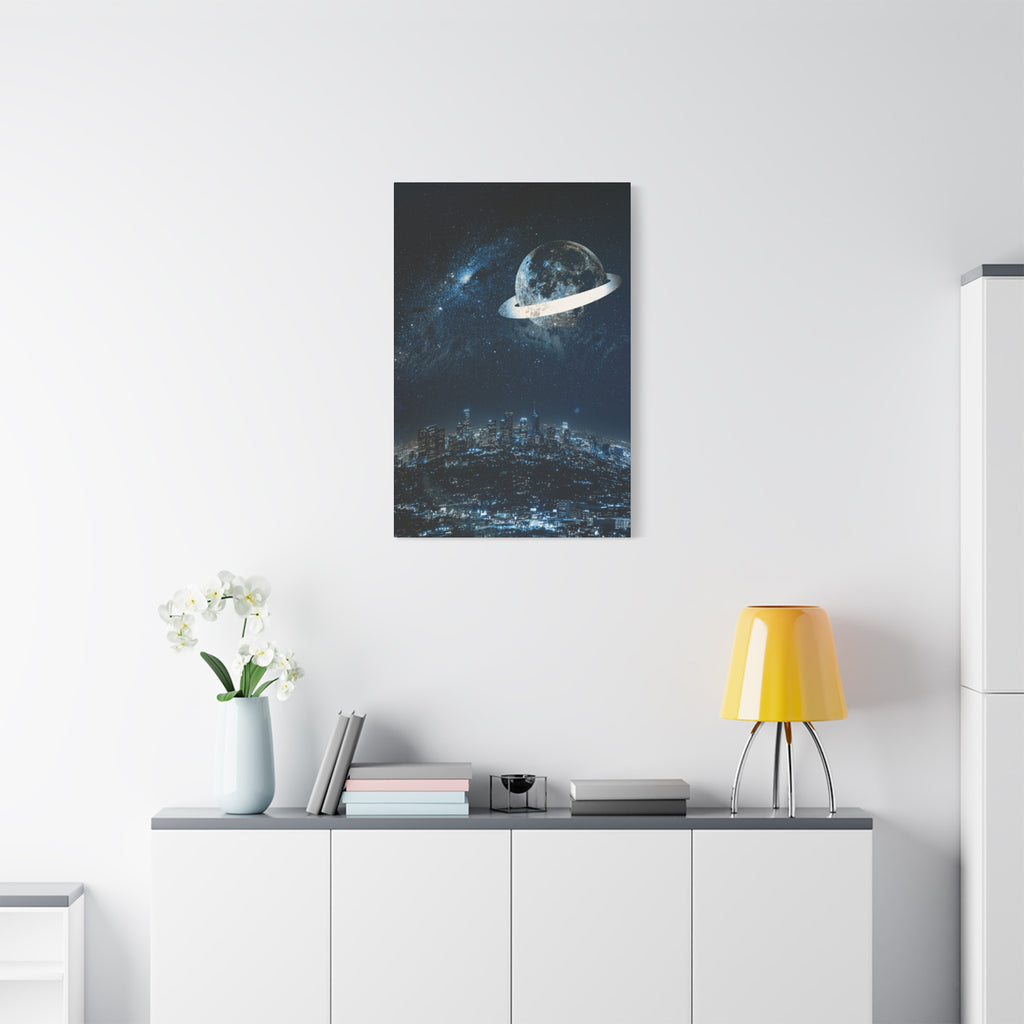 Starlight Cityscape Under a Celestial Moon Canvas Wall Art