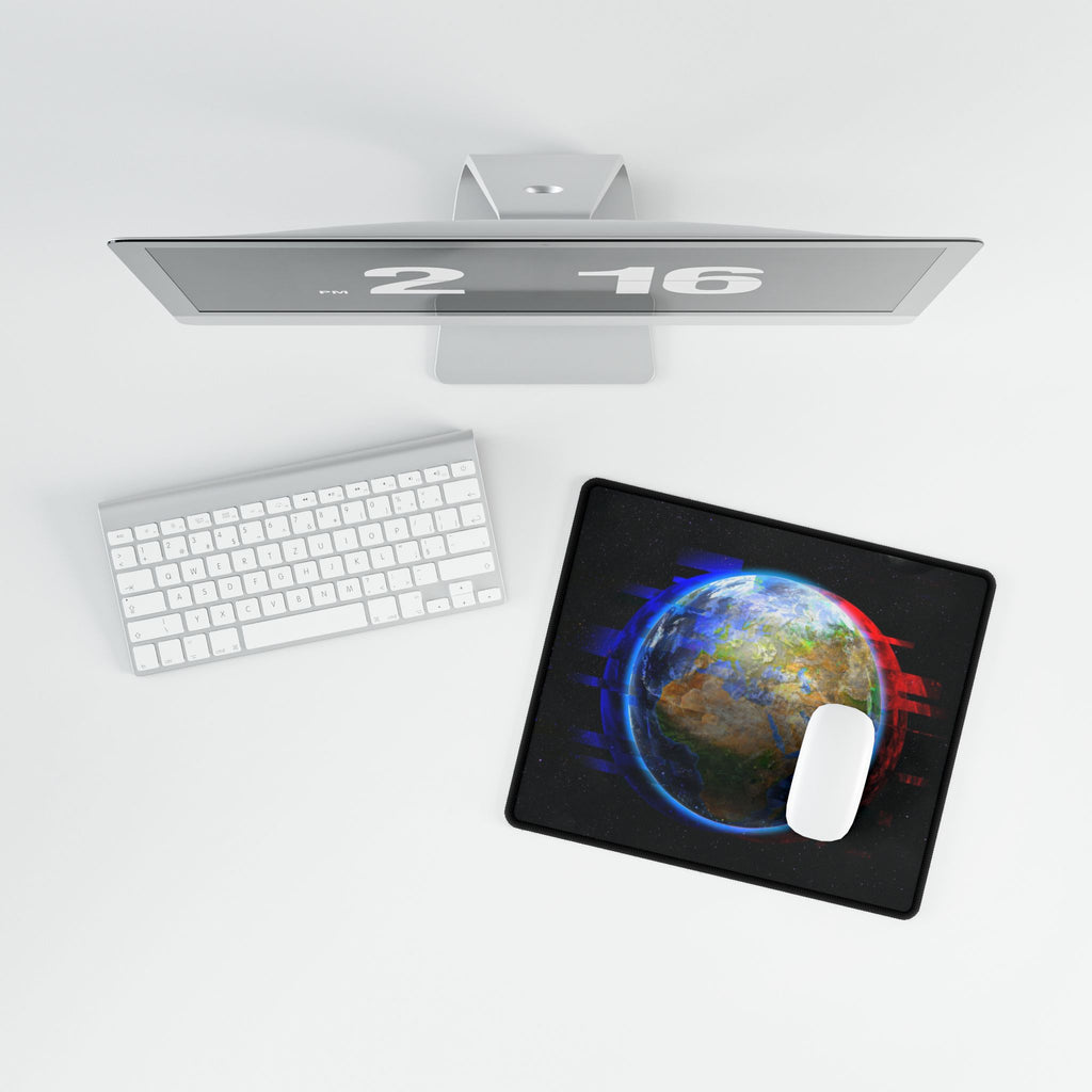 Earth Glitched Mouse Pad - Geometric Glitch Desk Mat