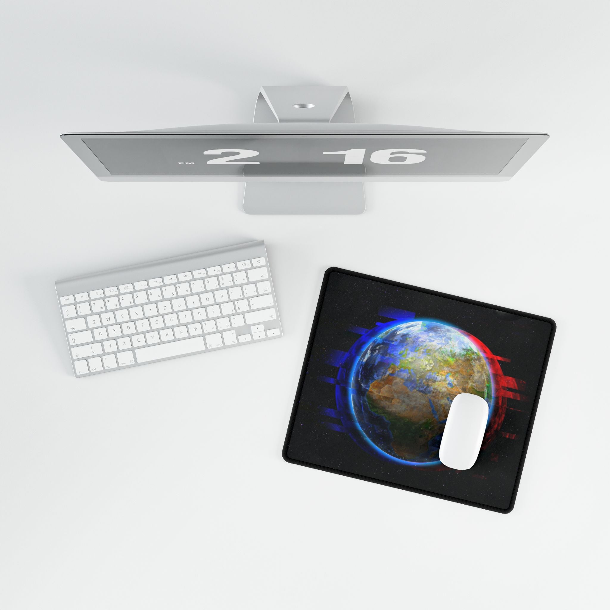 Earth Glitched Mouse Pad - Geometric Glitch Desk Mat