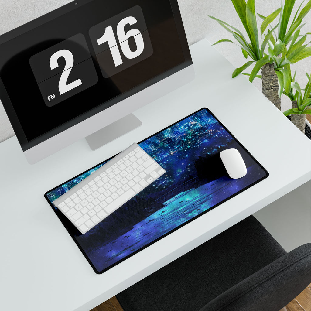 Cosmic Frosted City Desk Mat - Galactic Skyline Mouse Pad