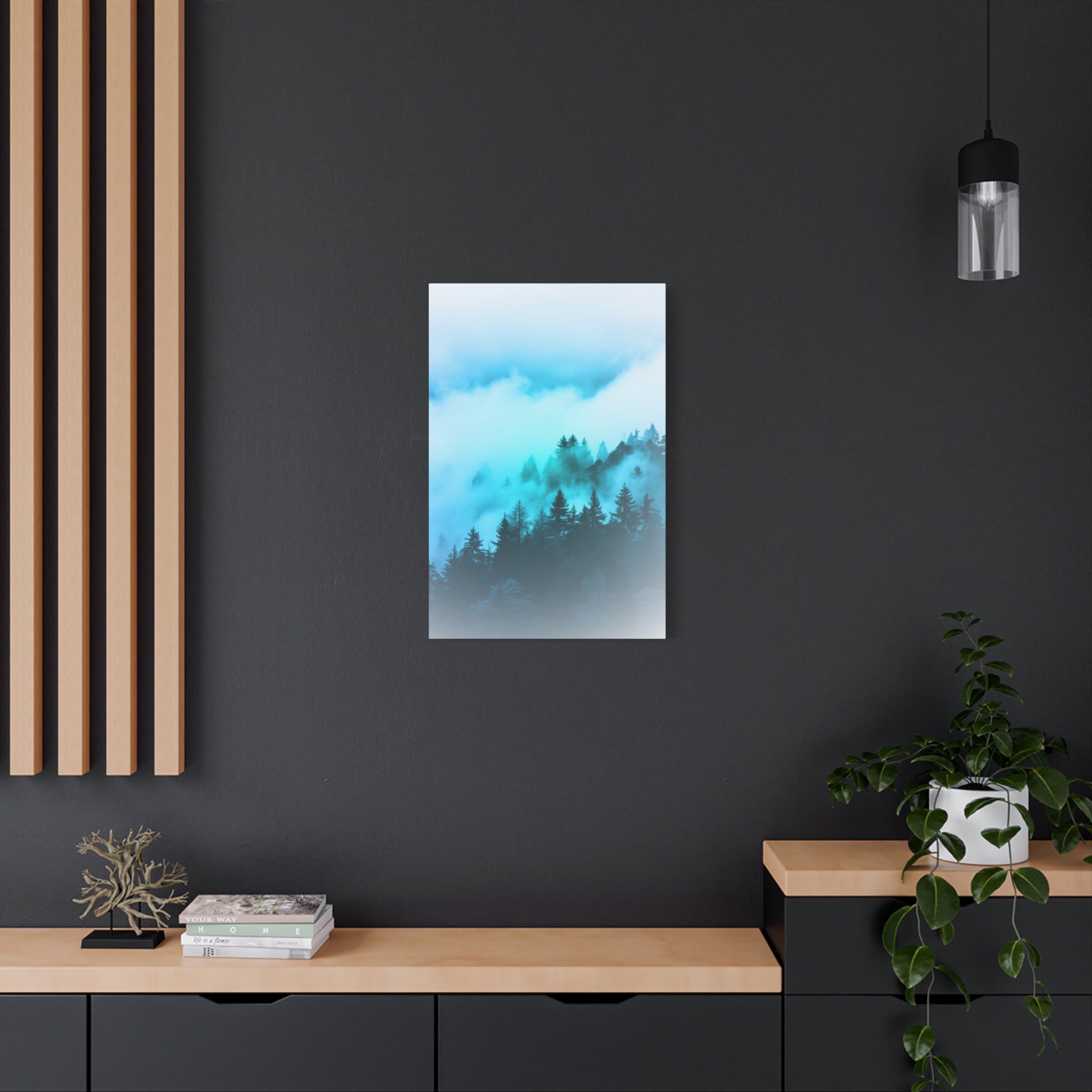 Blue Mountain Fog Canvas Wall Art - Misty Forest Nature Decor