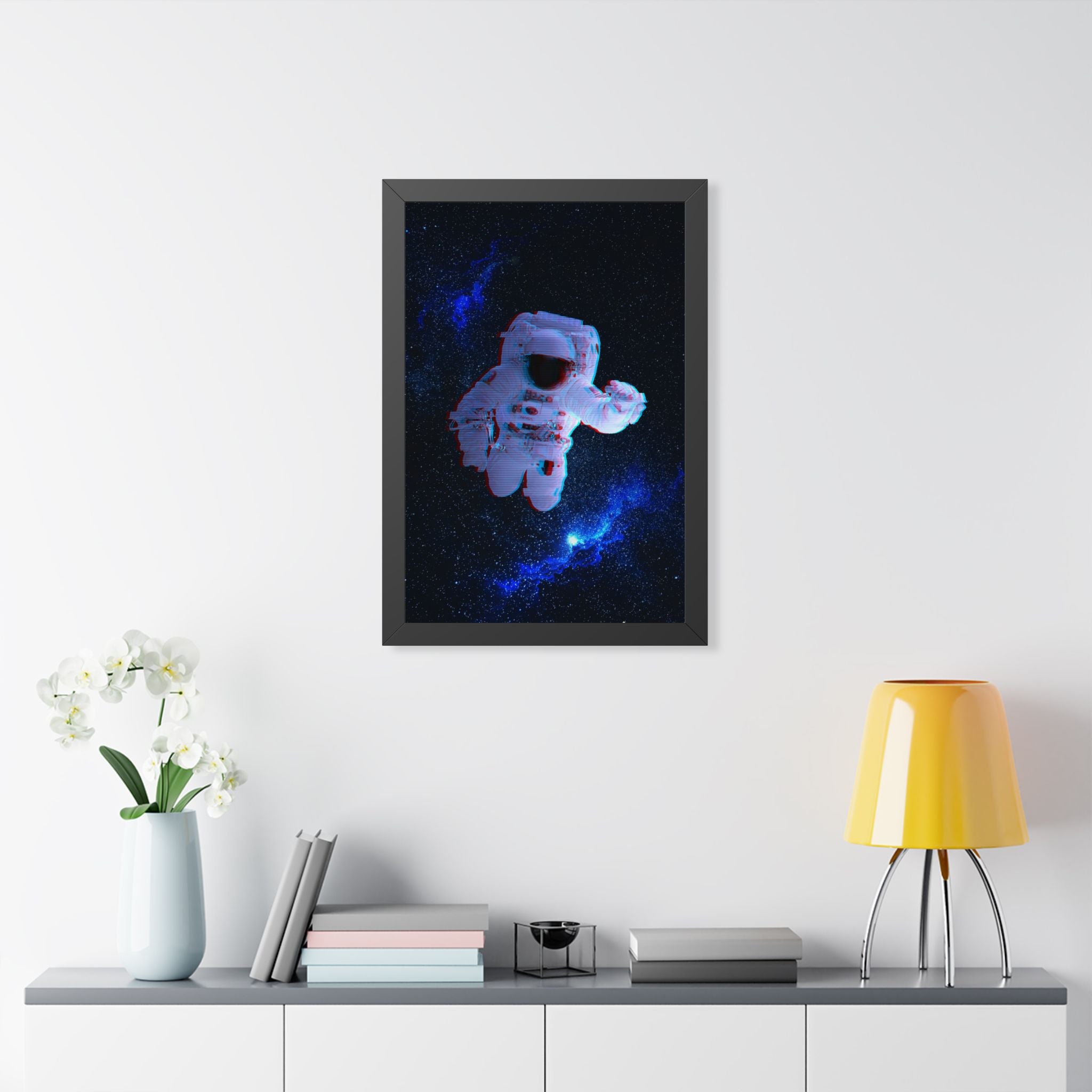 Scanline Spaceman Framed Poster - Retro CRT Astronaut Wall Art