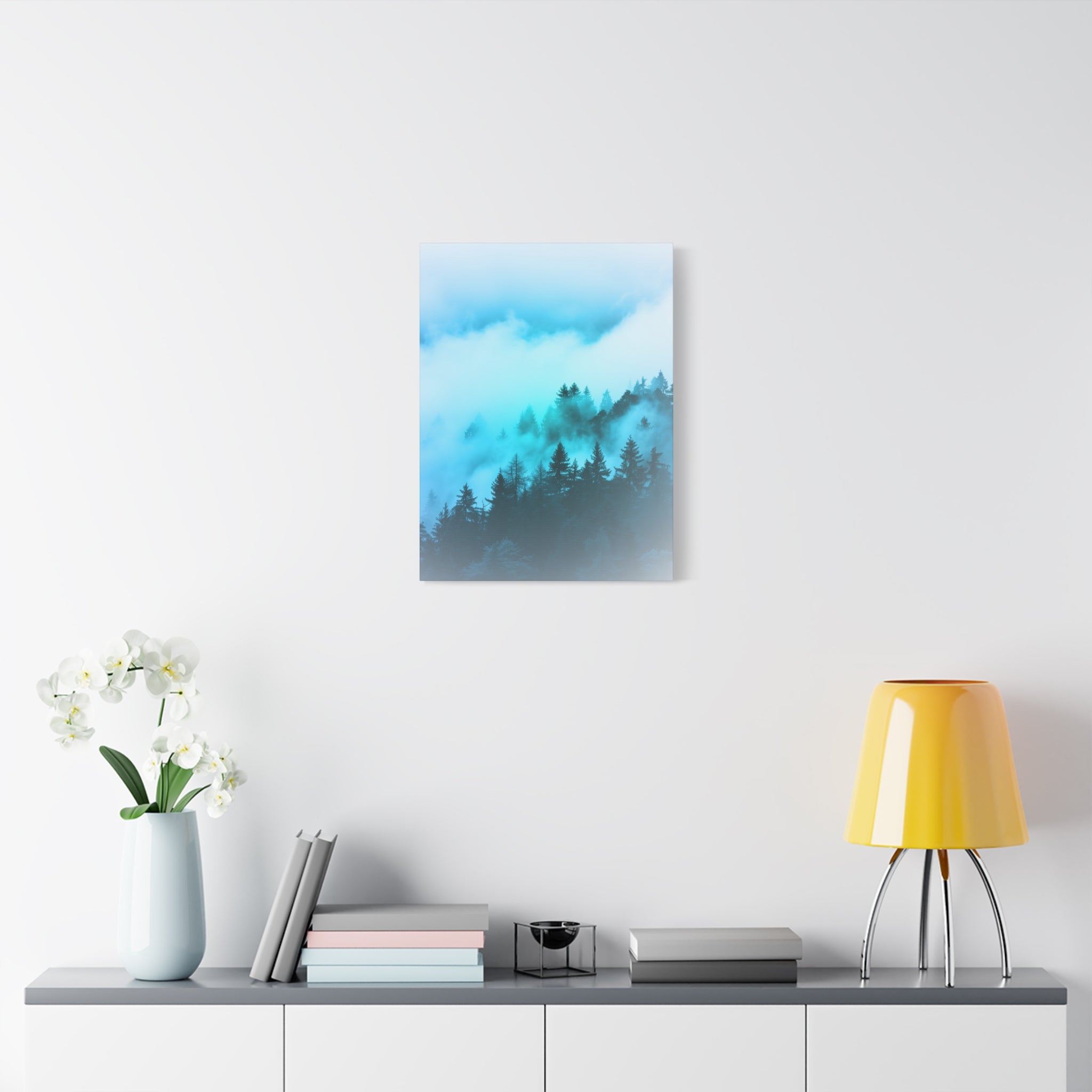 Blue Mountain Fog Canvas Wall Art - Misty Forest Nature Decor