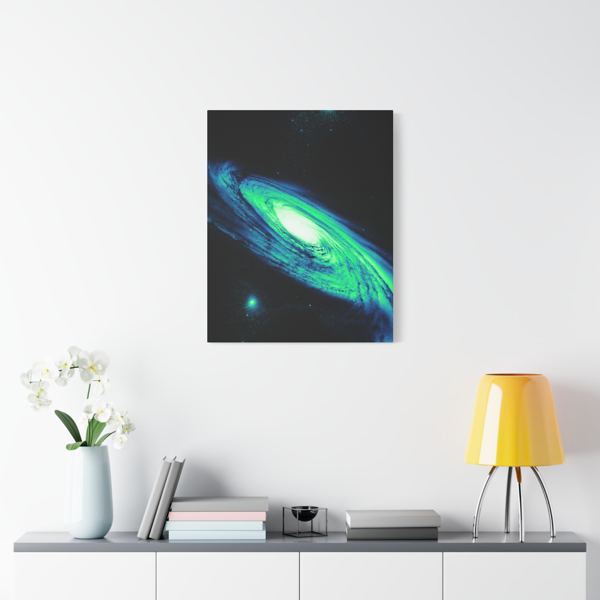 Vaporwave Green Blue Spiral Galaxy Canvas Art | Neon Retro Space Nebula Wall Decor