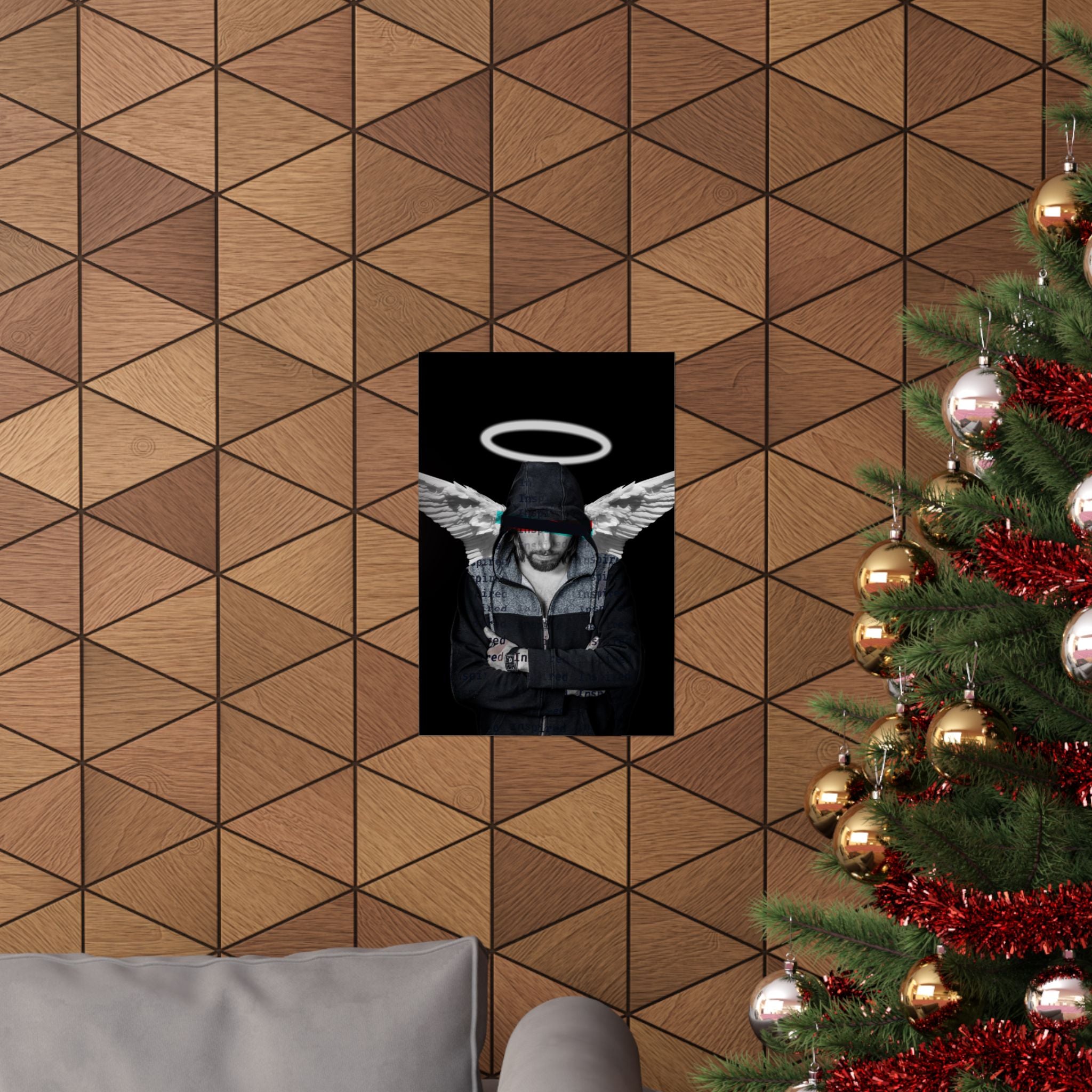 Modern Angel Poster - Black & White Geometric Wings Art Print