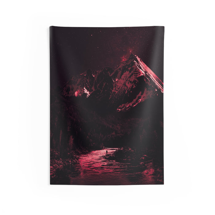 Red Mountain Lake Tapestry - Dramatic Landscape Wall Hanging by Kiyo Arts