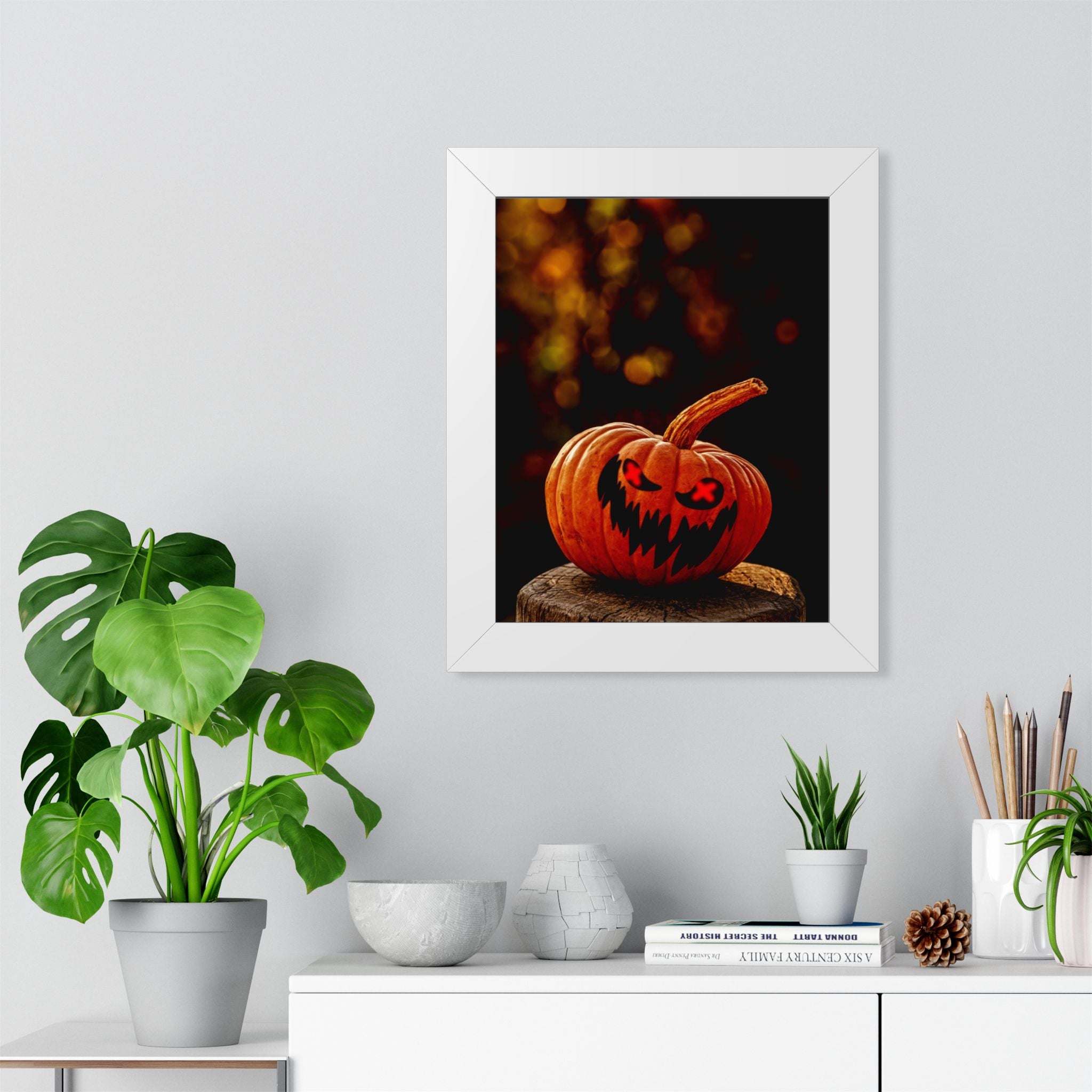 Spooky Pumpkin Framed Vertical Poster - Halloween Decor for Home & Office - Premium Quality Print