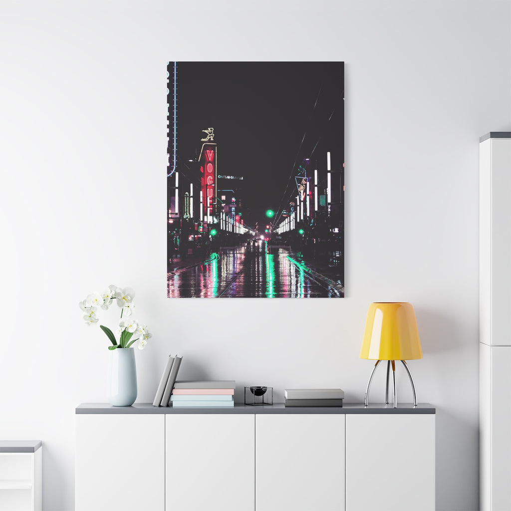 Cyberpunk Slick Street Canvas Wall Art - Neon Alley Decor