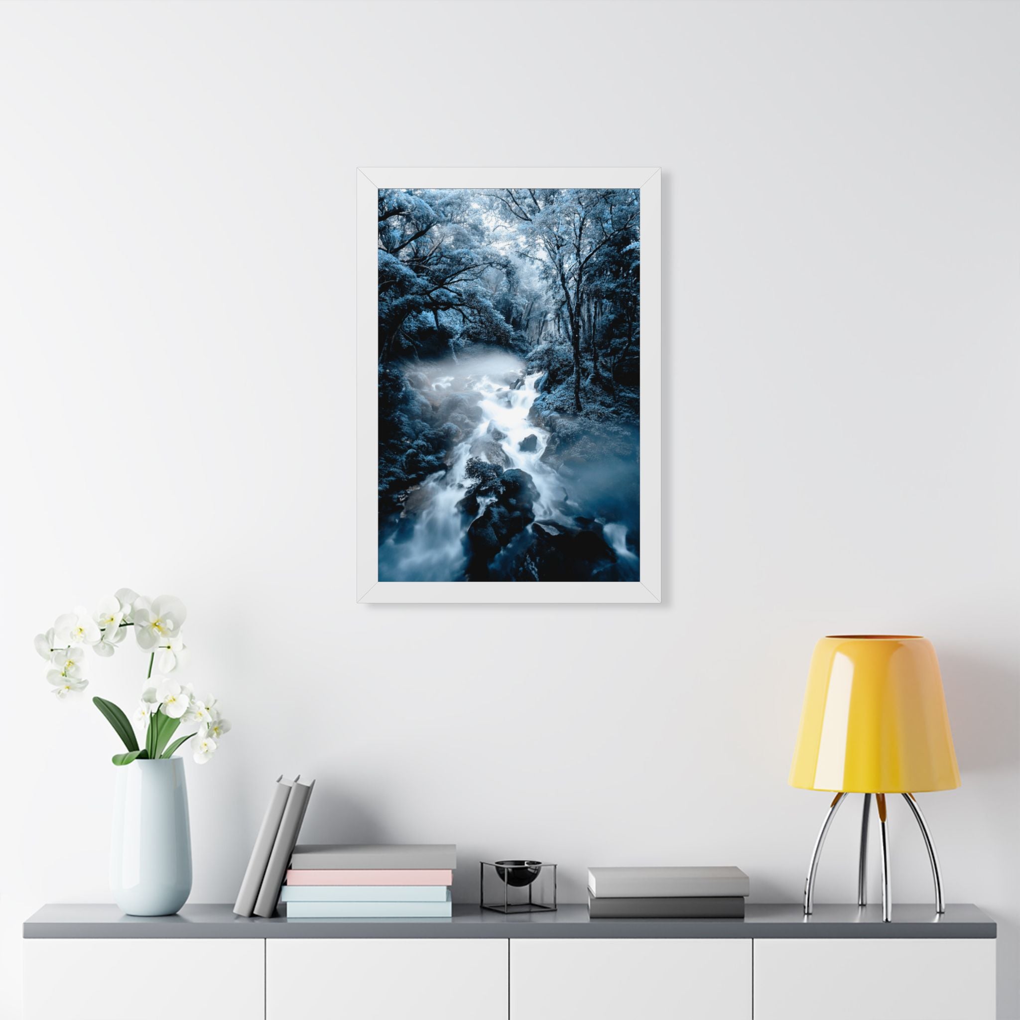 Frozen Forest Framed Poster - Blue Winter Nature Wall Art