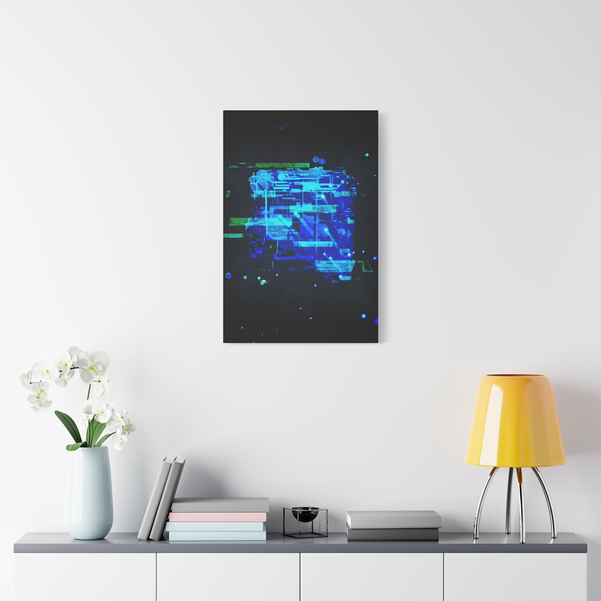 The Data Cube Sci-Fi Cyberpunk Canvas Art | Abstract Tech Futuristic Digital Wall Decor
