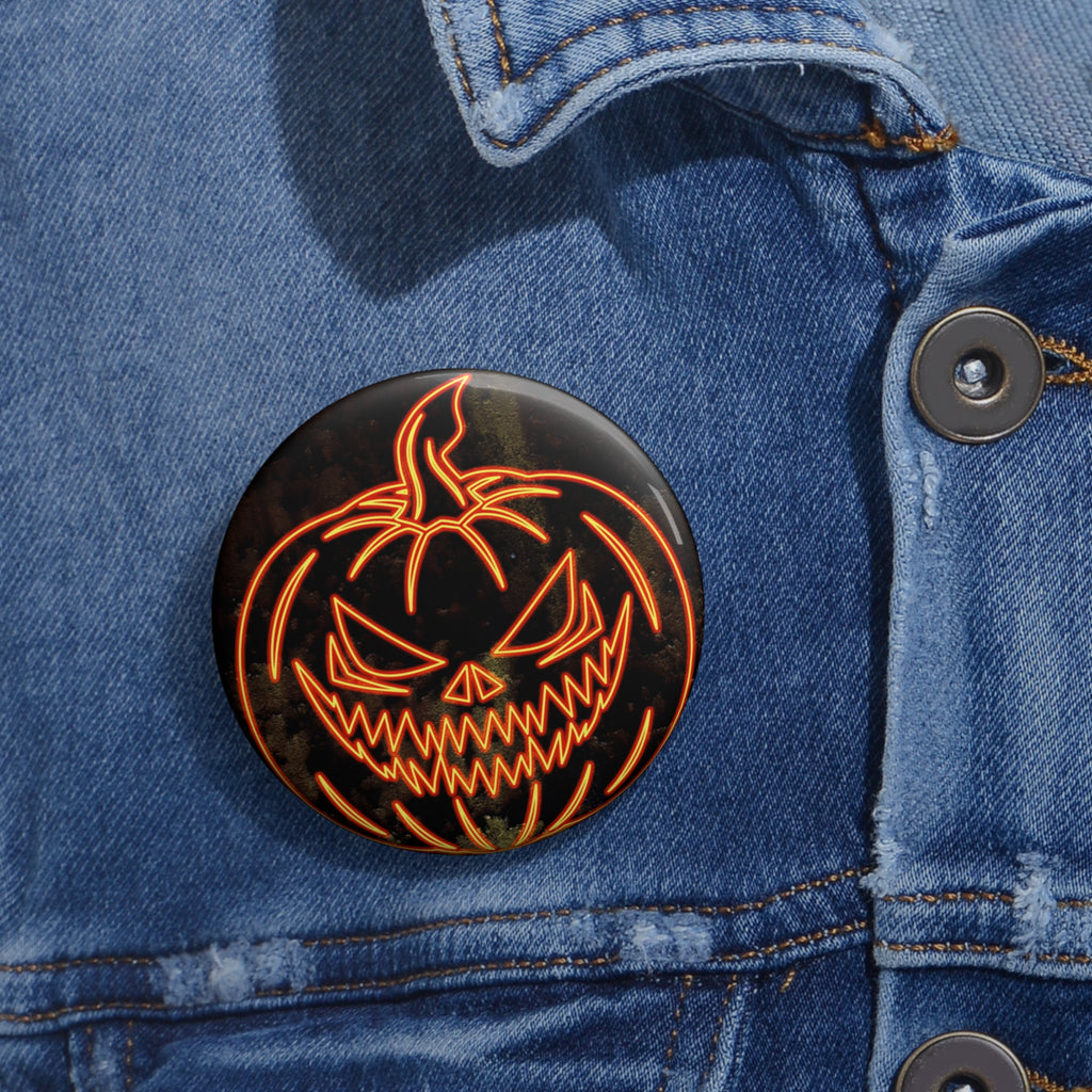Neon Pumpkin Pin - Spooky Halloween Art Button