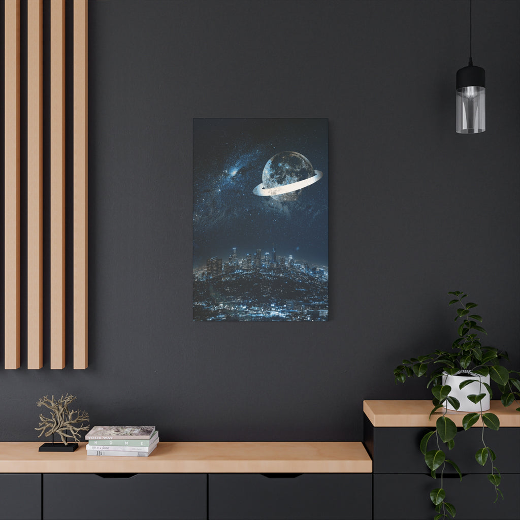 Starlight Cityscape Under a Celestial Moon Canvas Wall Art