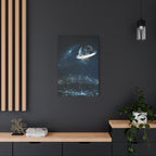 Starlight Cityscape Under a Celestial Moon Canvas Wall Art