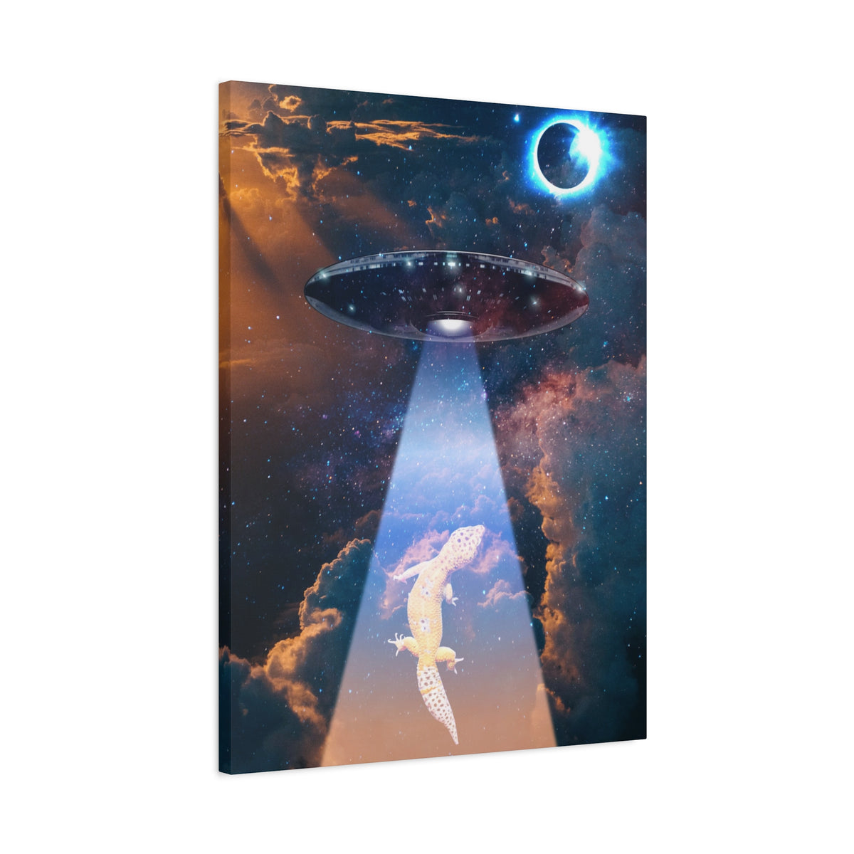 Space Lizards Canvas Wall Art - Lizard Being Abducted Ufo Decor