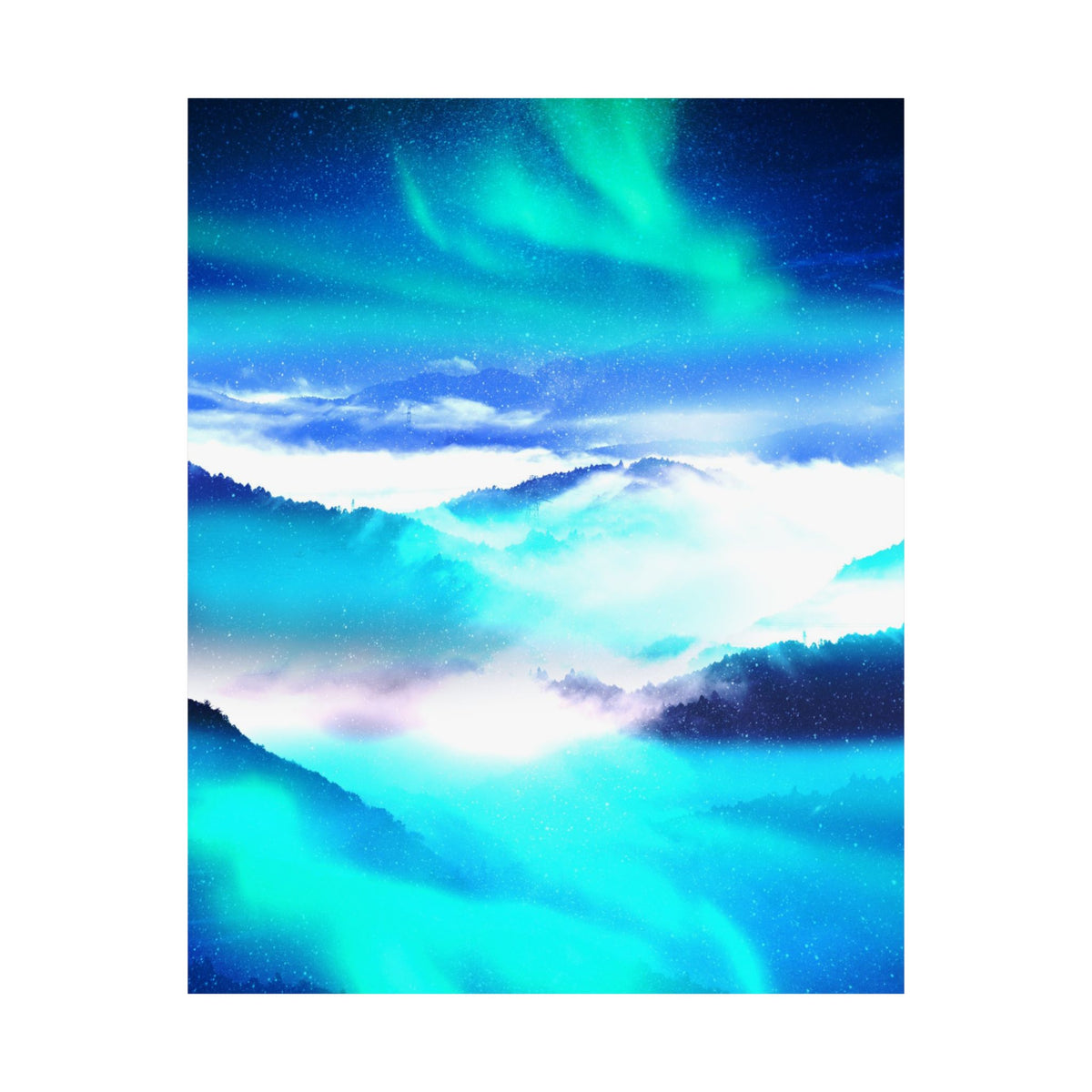 Starry Mountain Sky Poster - Aurora Borealis Art Print
