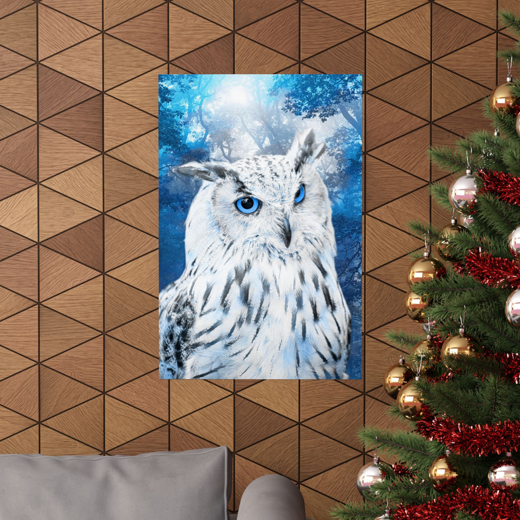 Frost Owl Poster Print - Winter Woodland Bird Art