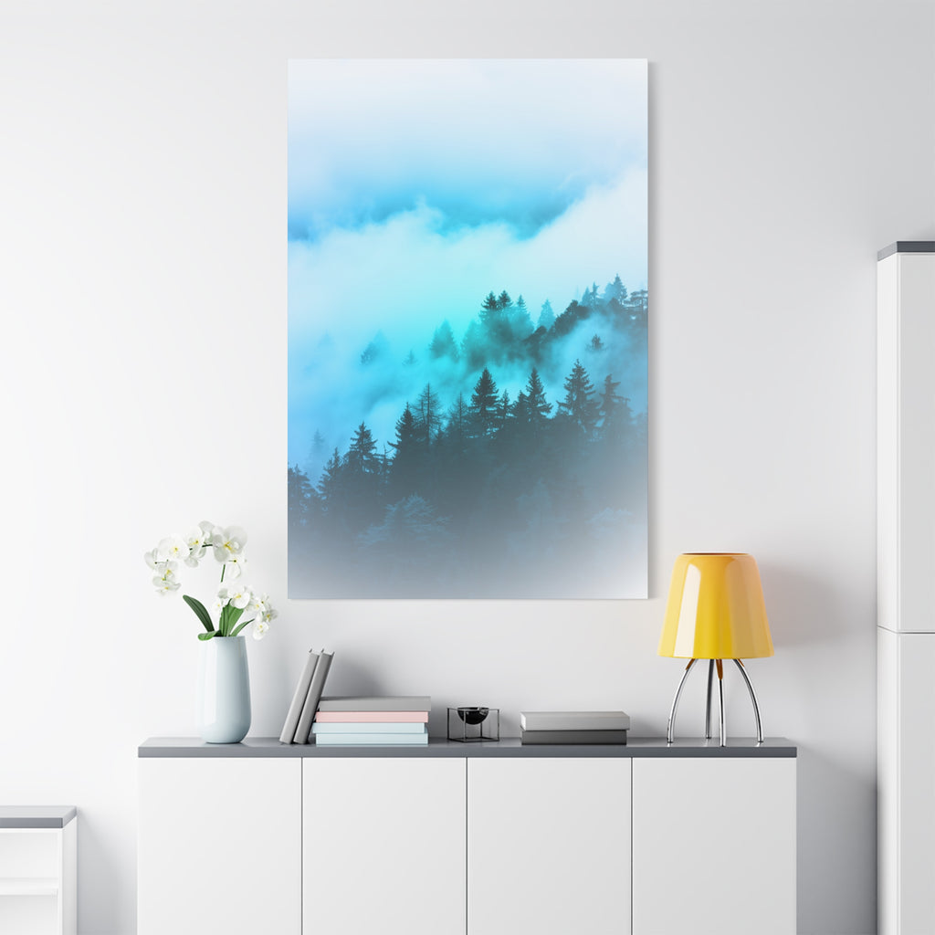 Blue Mountain Fog Canvas Wall Art - Misty Forest Nature Decor