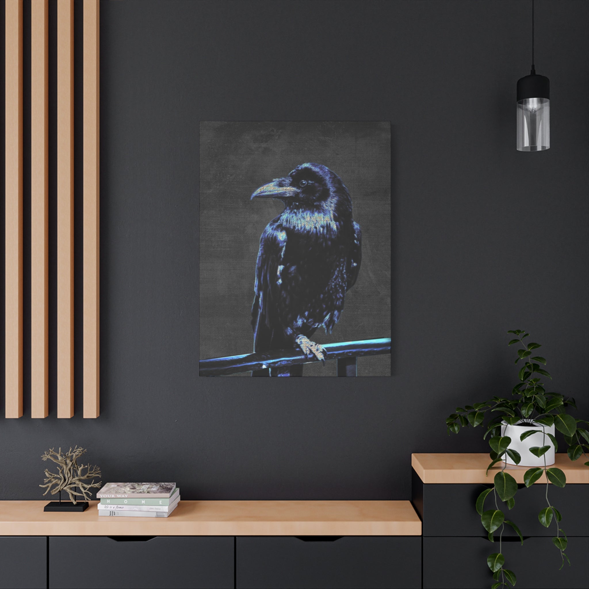 Blue Crow Canvas Wall Art - Surreal Raven Bird Decor