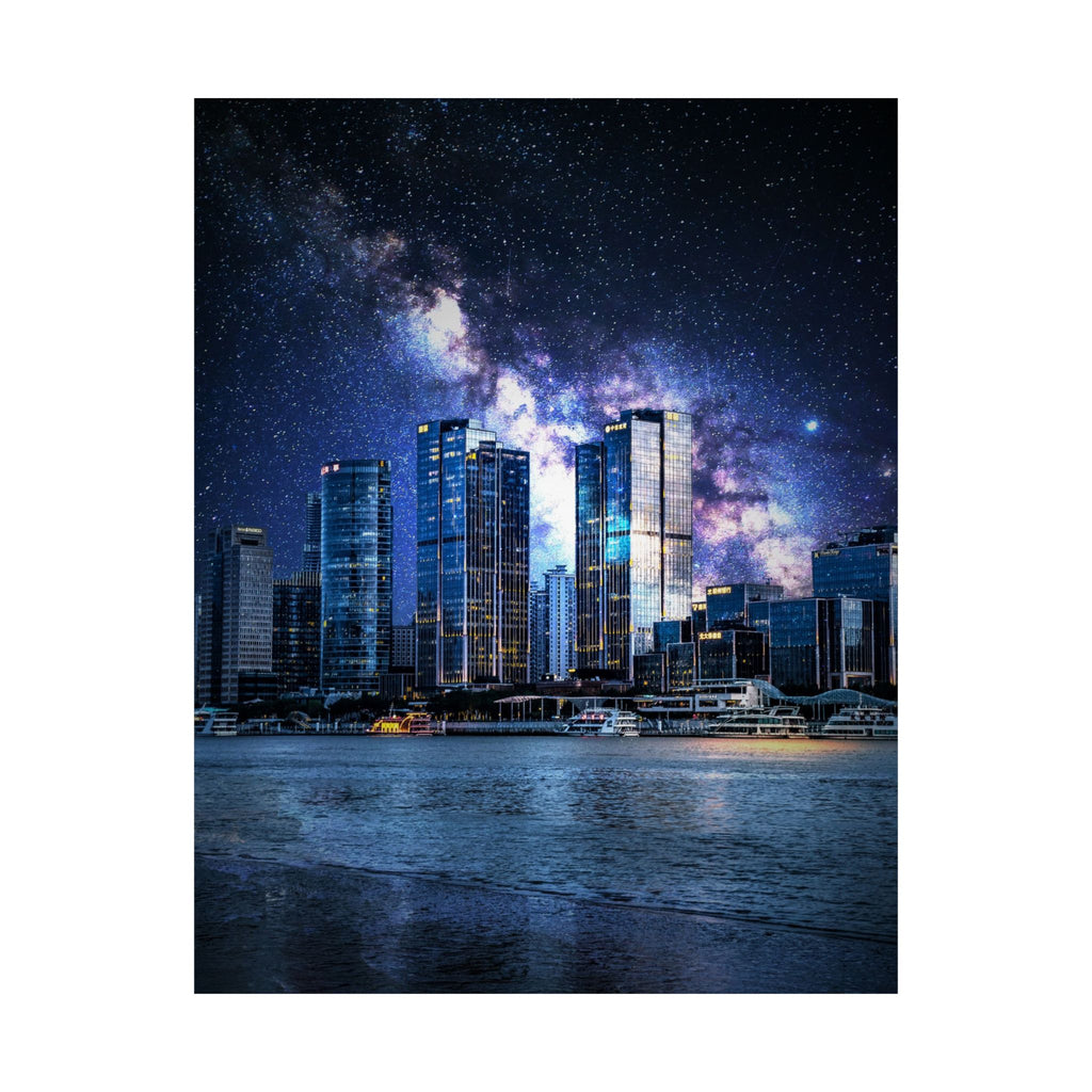 Space Cityscape on the Shore Poster - Neon Sci-Fi Coast Art Print