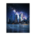 Space Cityscape on the Shore Poster - Neon Sci-Fi Coast Art Print