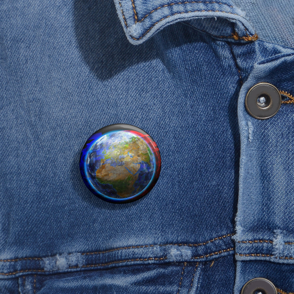 Earth Glitched Pin - Geometric Glitch Art Button