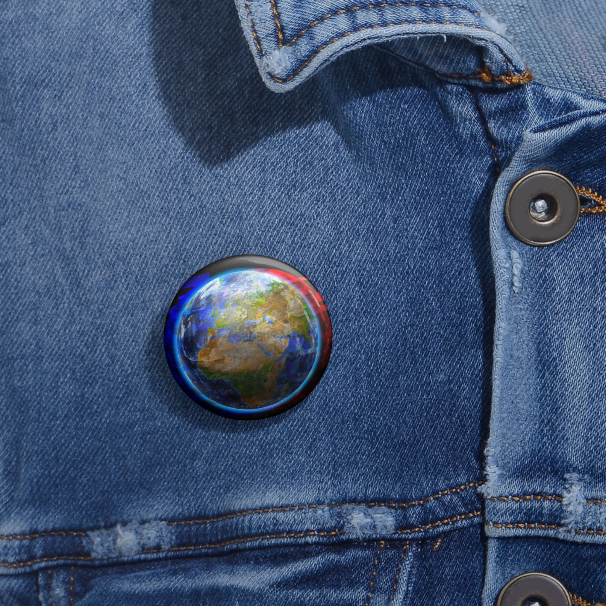 Earth Glitched Pin - Geometric Glitch Art Button