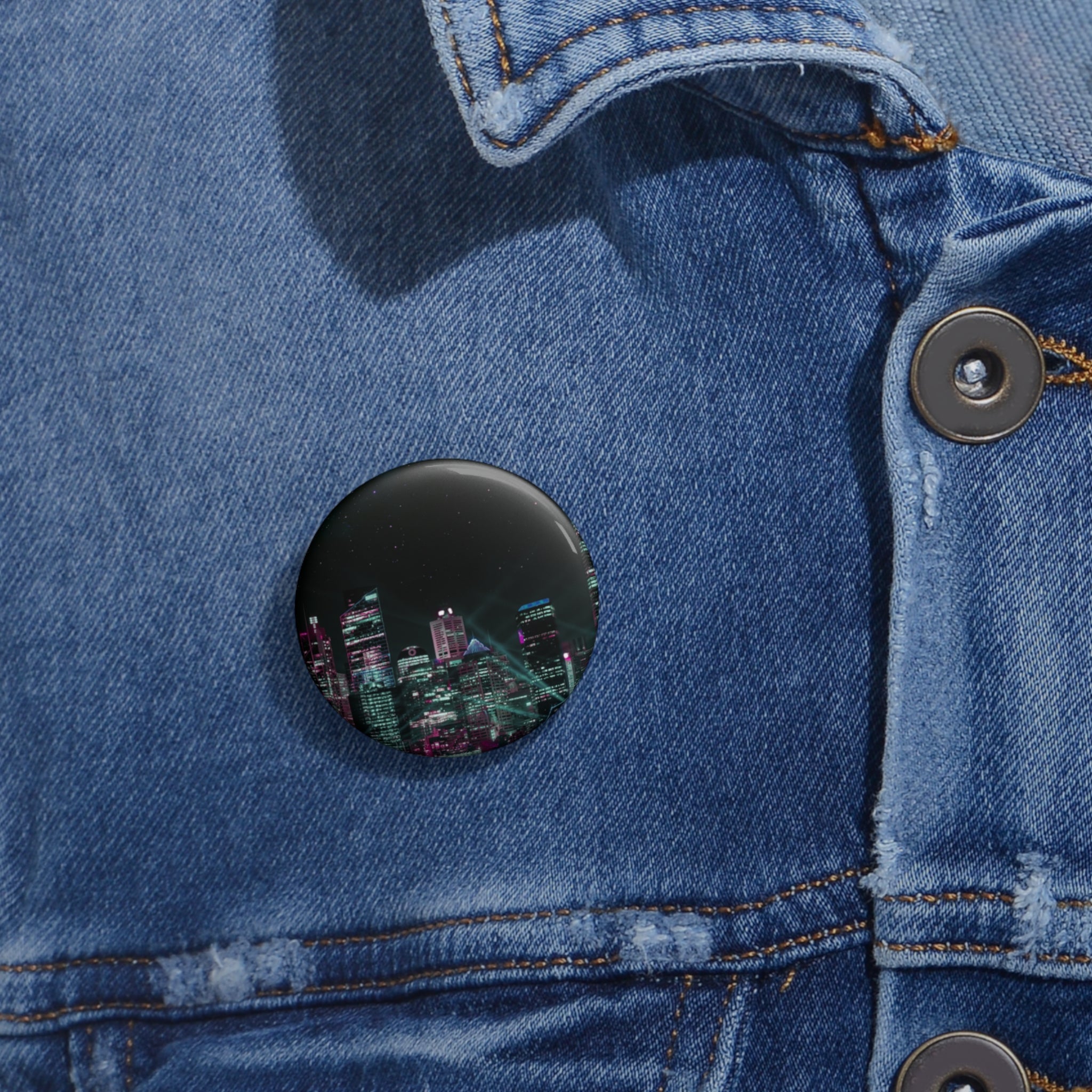 Cyberpunk Harbor Pin - Neon City Art Button