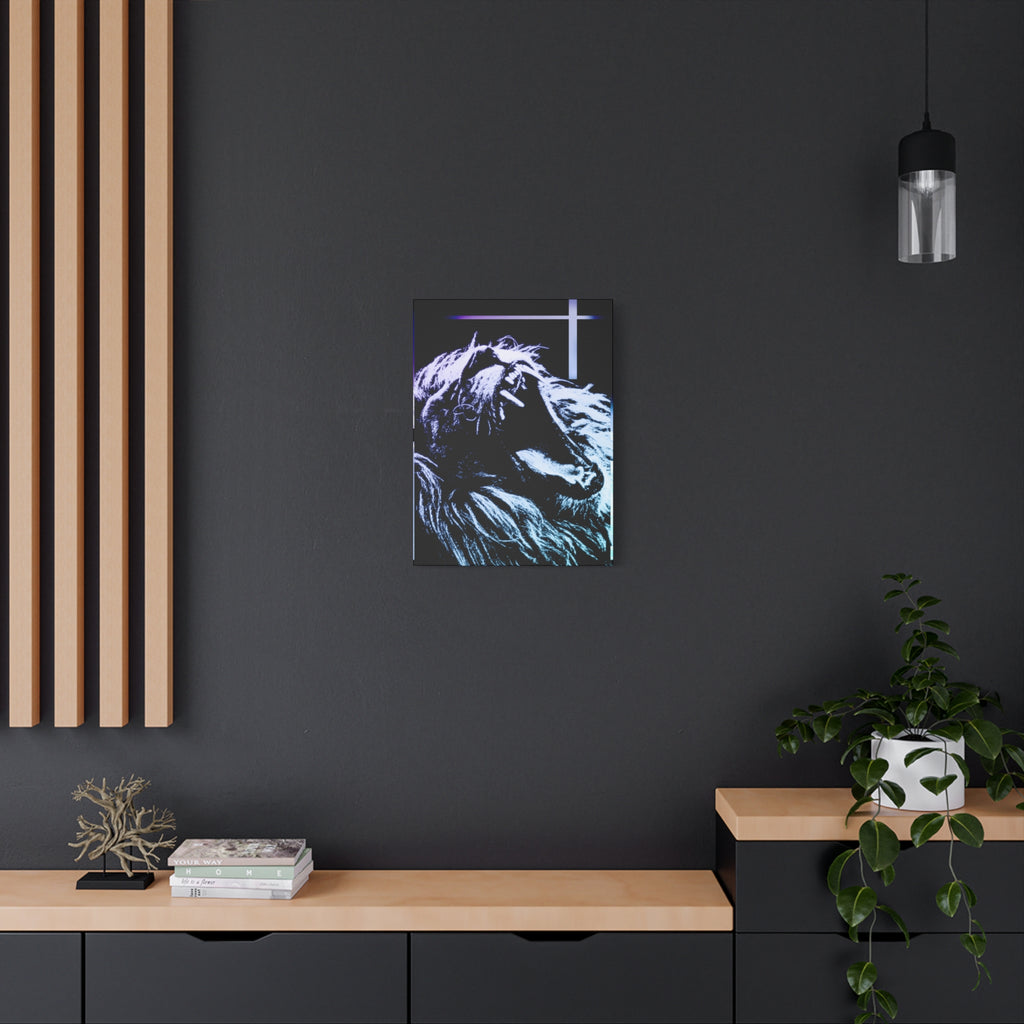 CRT Lion Retro Wave Canvas Art - 80s Vaporwave Neon Decor