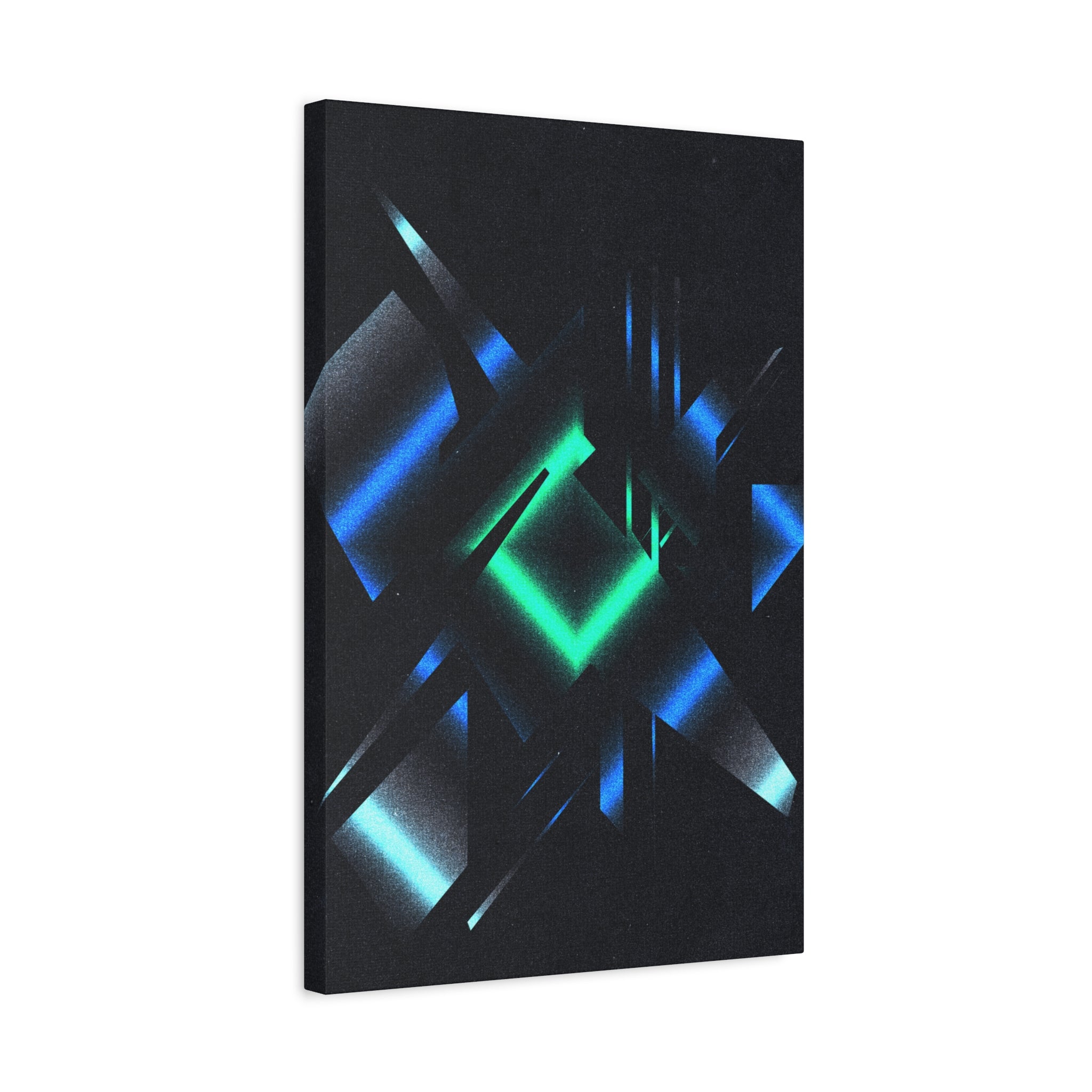 Abstract Techno Blue Canvas Wall Art - Digital Glitch Decor