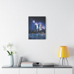 Space Cityscape on the Shore Canvas Wall Art - Neon Sci-Fi Coast Decor