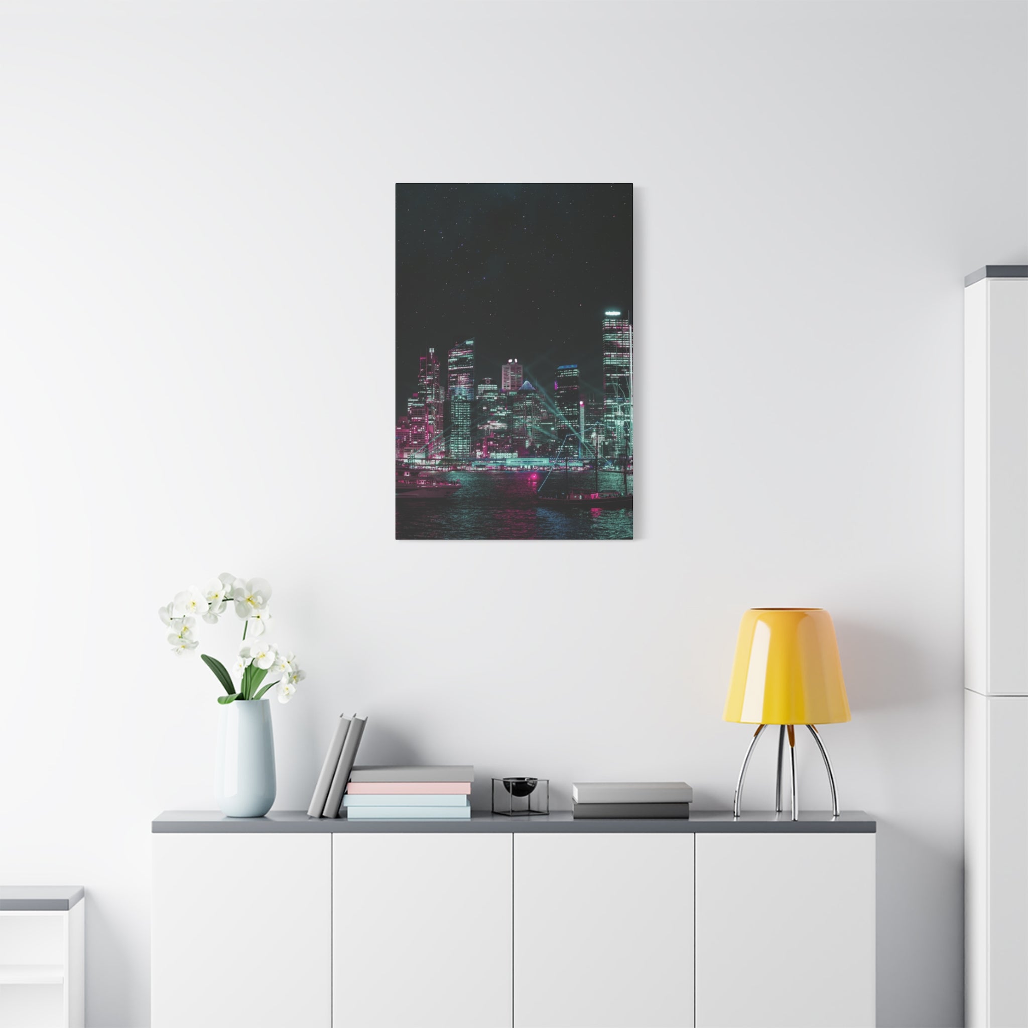 Cyberpunk Harbor Canvas Wall Art - Futuristic Sci-Fi City Decor