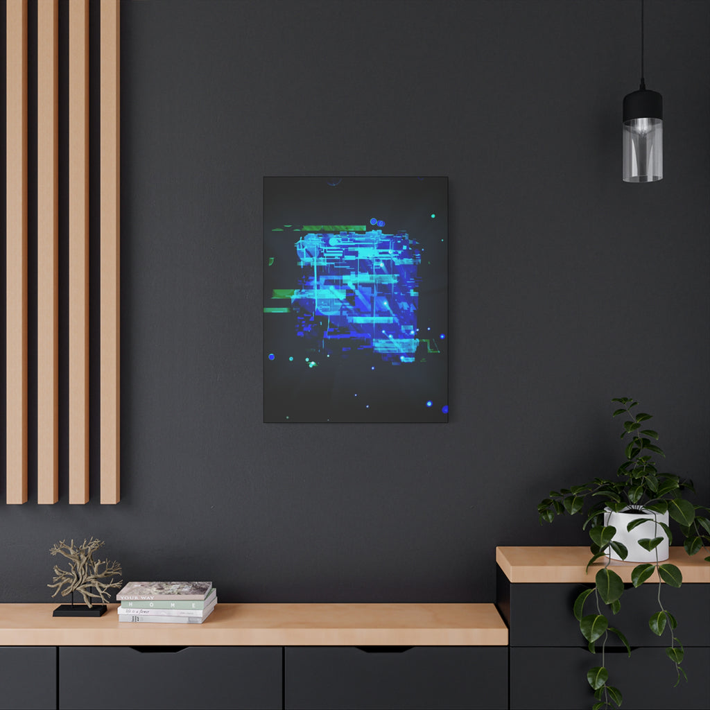 The Data Cube Sci-Fi Cyberpunk Canvas Art | Abstract Tech Futuristic Digital Wall Decor