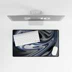 Chrome And Blue Desk Mat - Swirling Vortex Mouse Pad