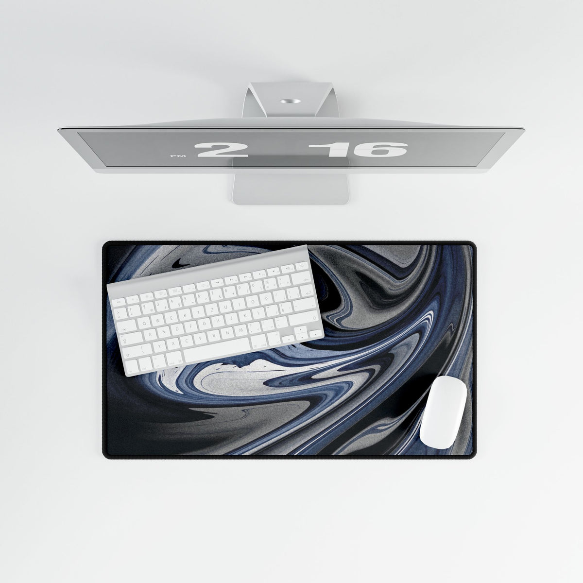 Chrome And Blue Desk Mat - Swirling Vortex Mouse Pad
