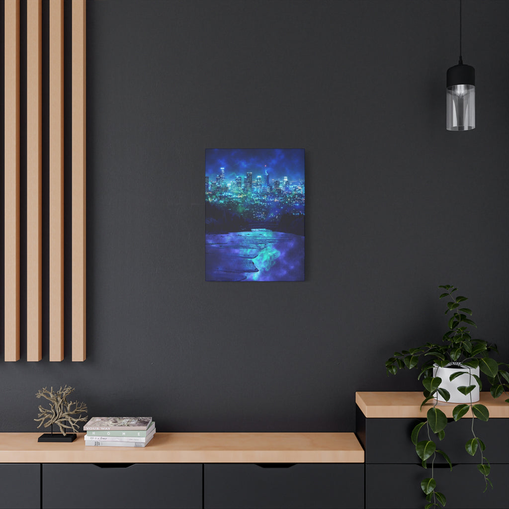 Cosmic Frosted City Canvas Wall Art - Winter Cityscape Decor