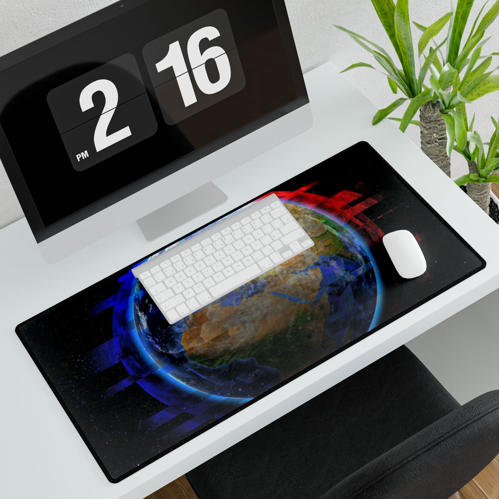 Earth Glitched Mouse Pad - Geometric Glitch Desk Mat