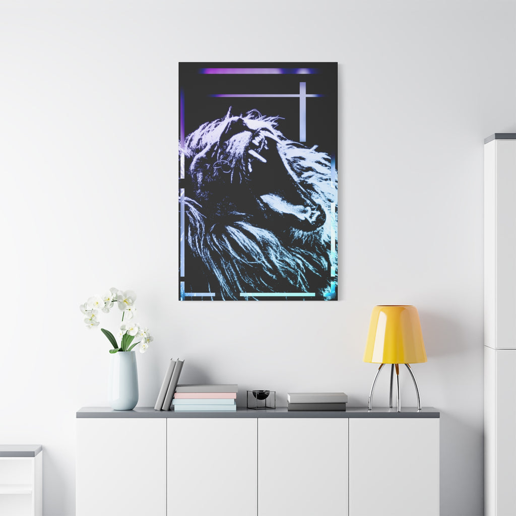 CRT Lion Retro Wave Canvas Art - 80s Vaporwave Neon Decor