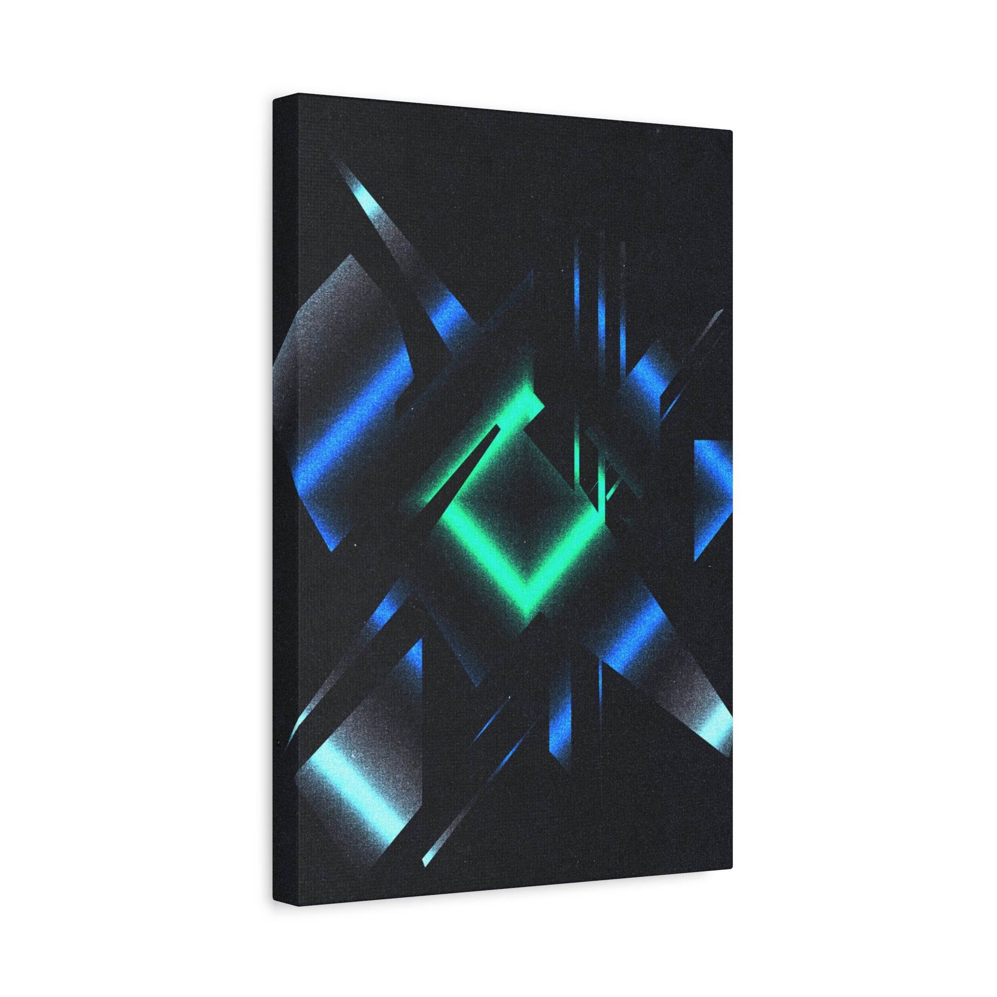 Abstract Techno Blue Canvas Wall Art - Digital Glitch Decor