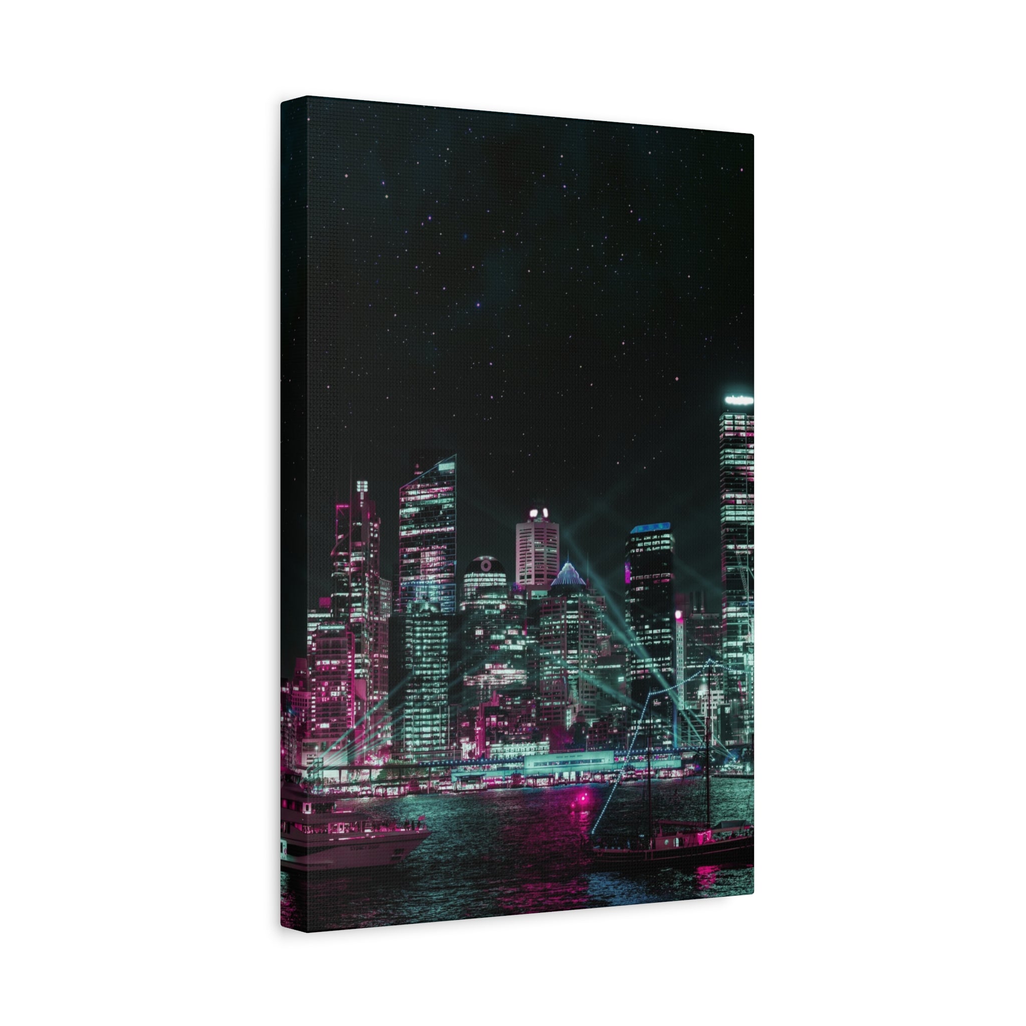 Cyberpunk Harbor Canvas Wall Art - Futuristic Sci-Fi City Decor