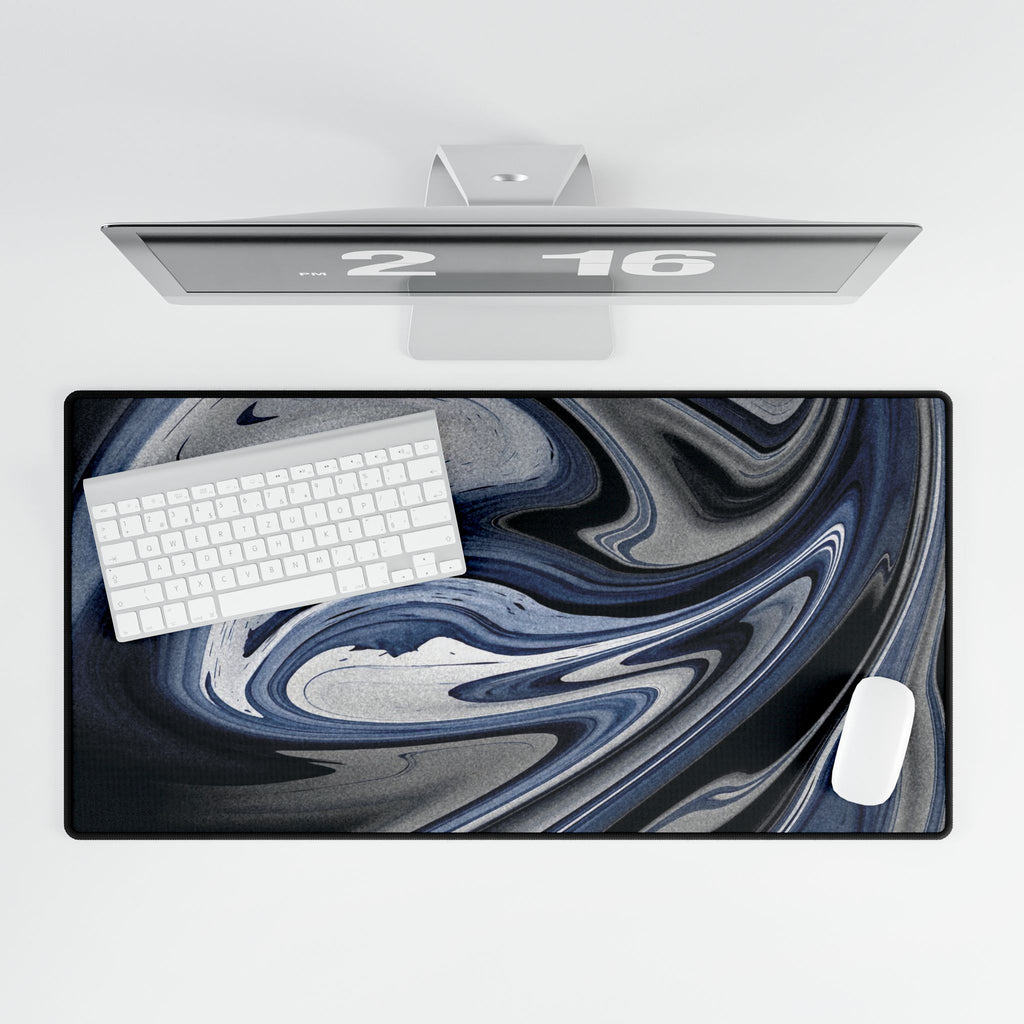 Chrome And Blue Desk Mat - Swirling Vortex Mouse Pad