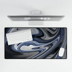 Chrome And Blue Desk Mat - Swirling Vortex Mouse Pad