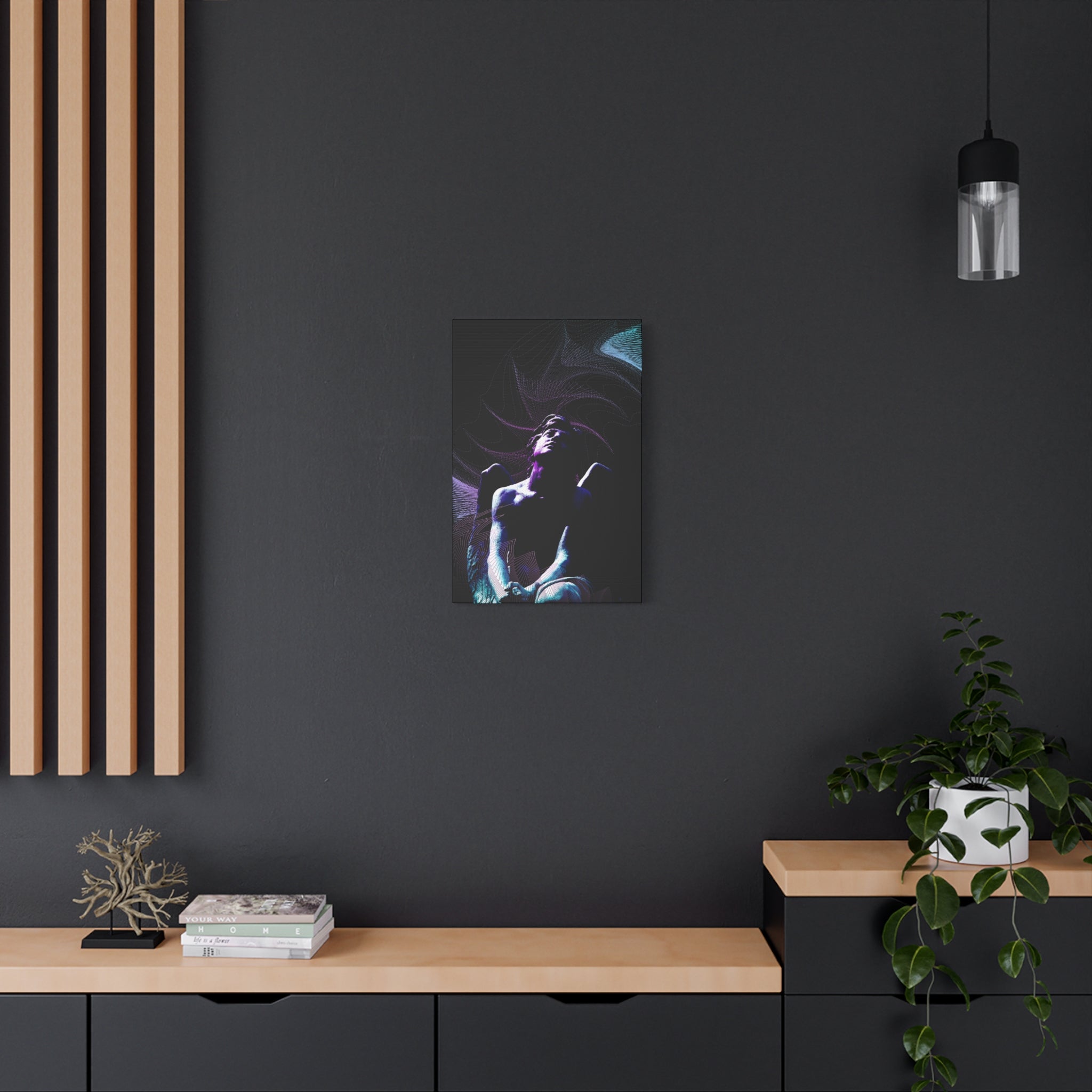 Skybound Canvas Wall Art - Surreal Angel Figure in the Clouds