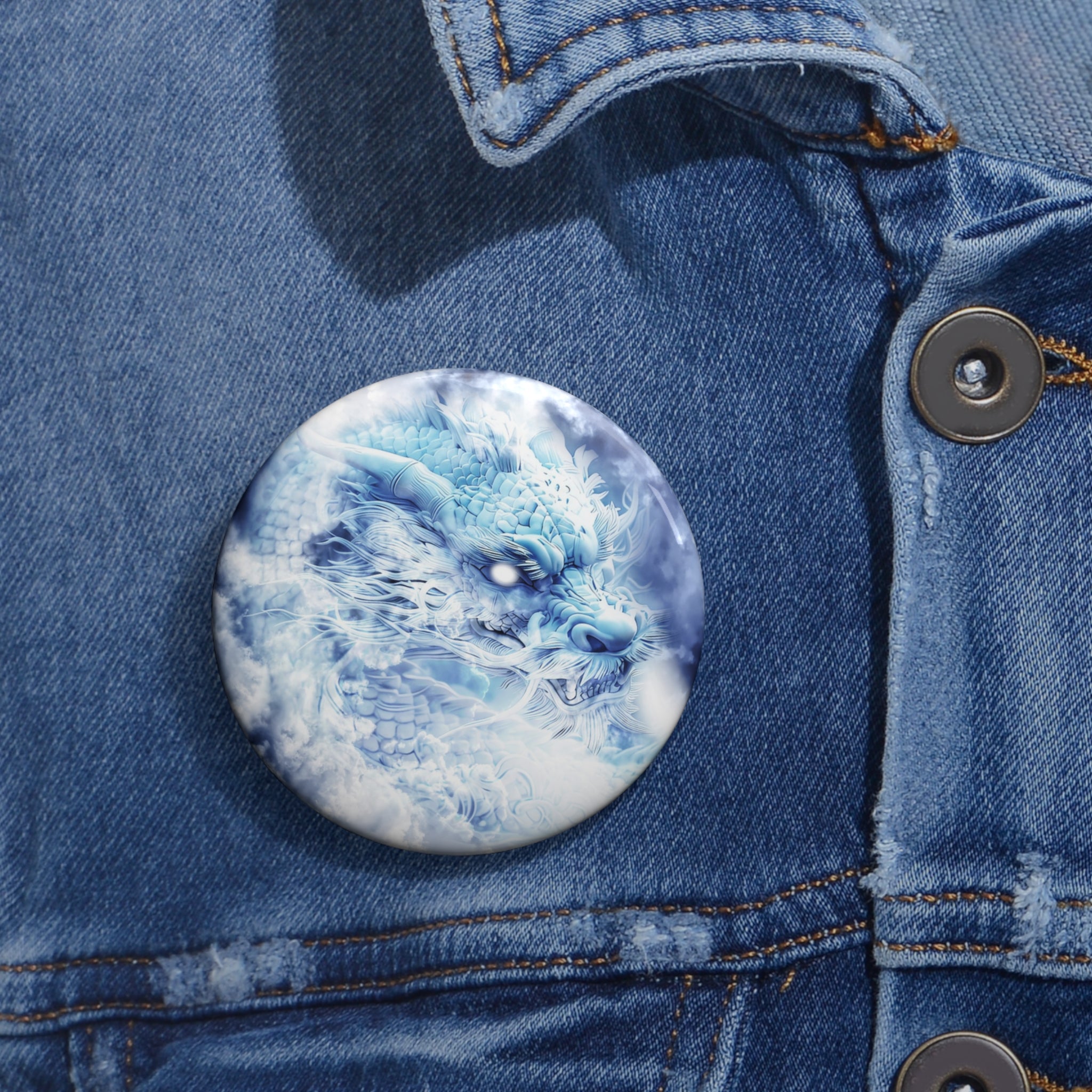 Blue Sky Flying Dragon Pin - Majestic Fantasy Art Button