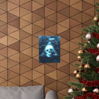 CRT Blue Skull Poster - Cyber-Noir Scanline Skull Art Print