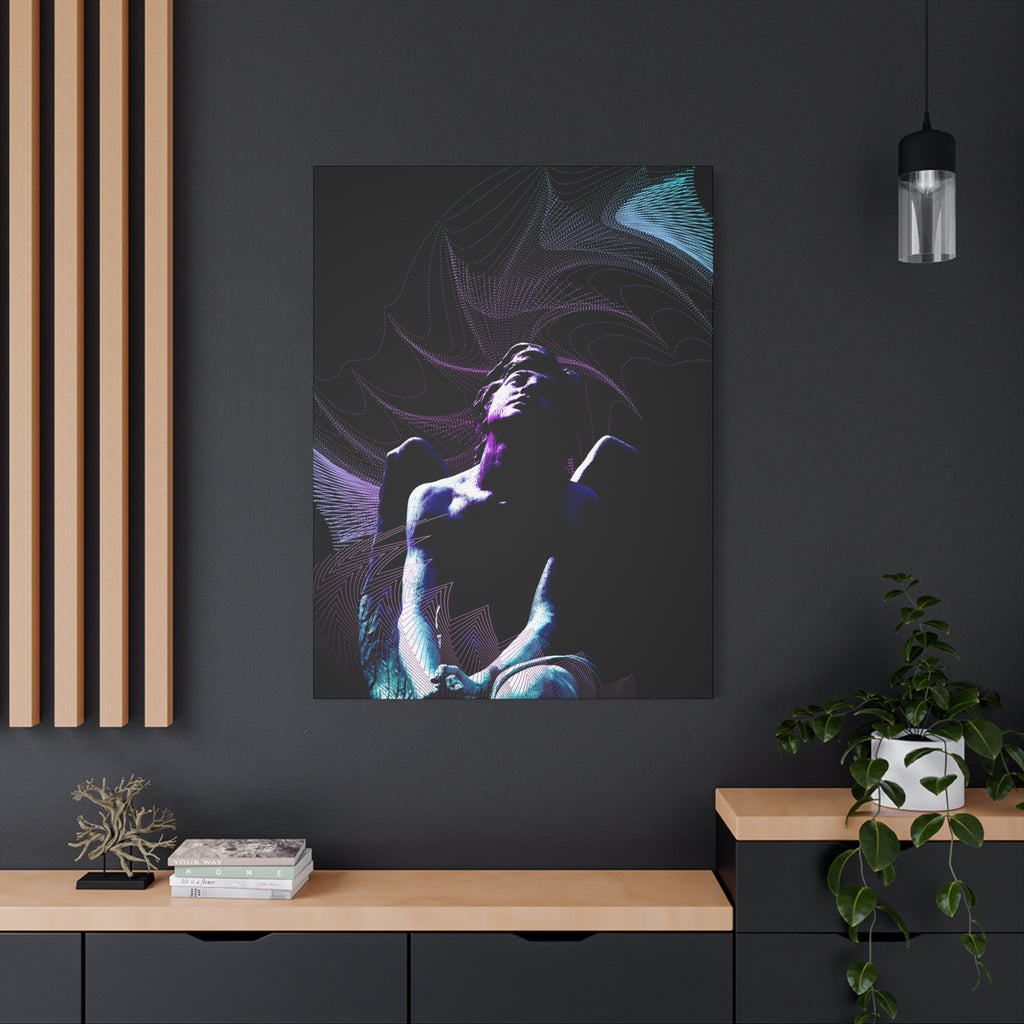 Skybound Canvas Wall Art - Surreal Angel Figure in the Clouds
