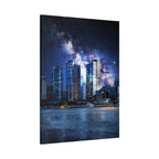Space Cityscape on the Shore Canvas Wall Art - Neon Sci-Fi Coast Decor