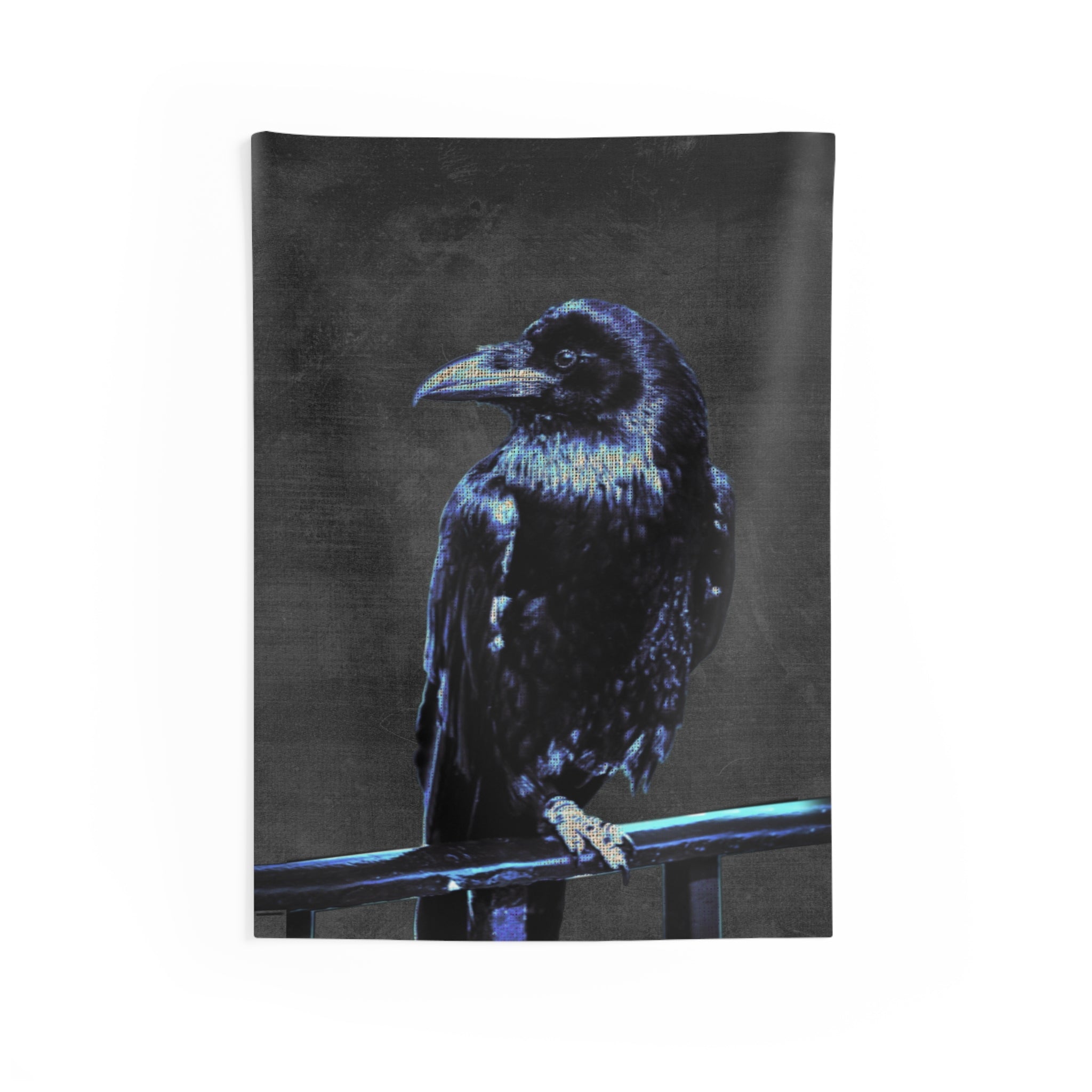 Blue Crow Tapestry - Surreal Raven Wall Hanging
