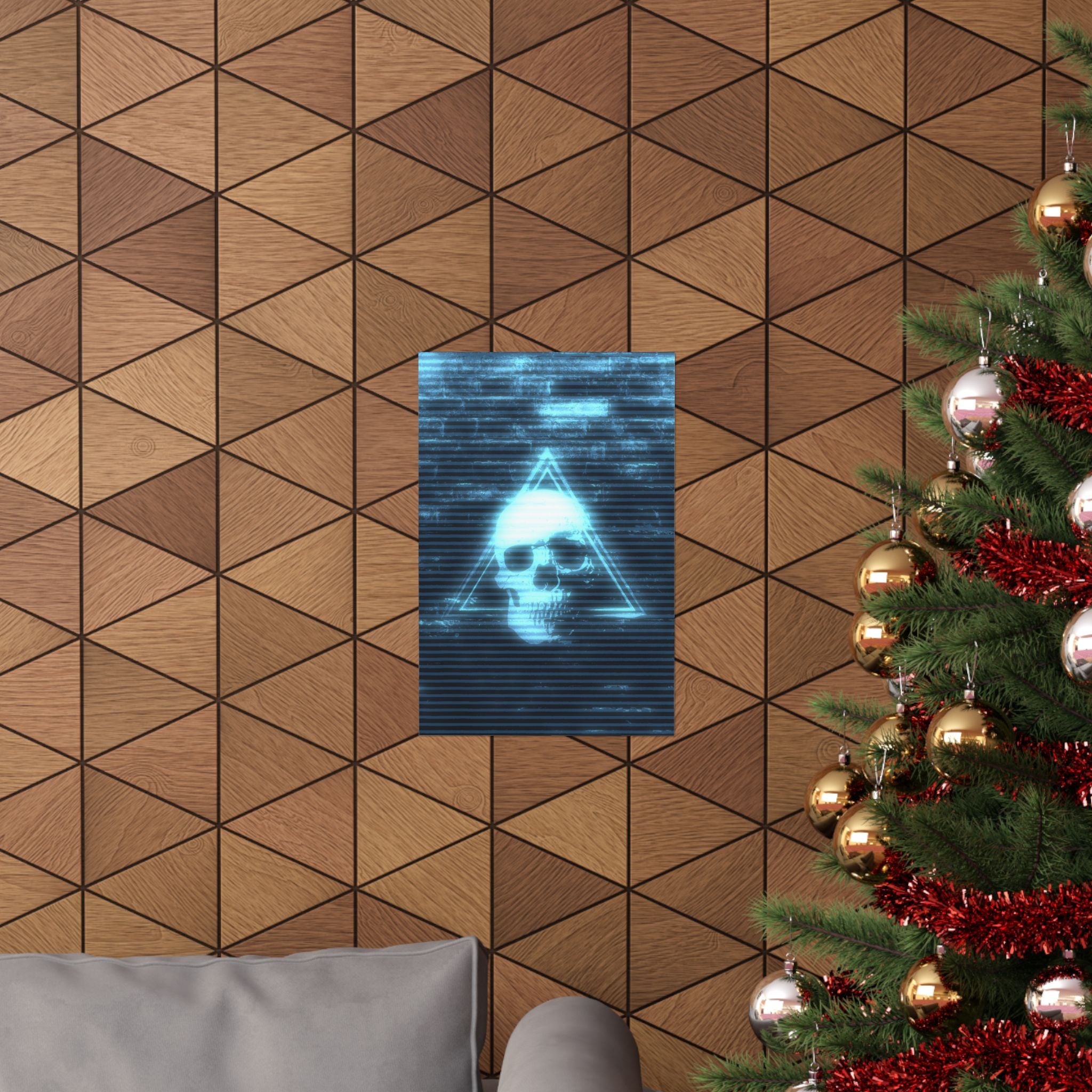 CRT Blue Skull Poster - Cyber-Noir Scanline Skull Art Print