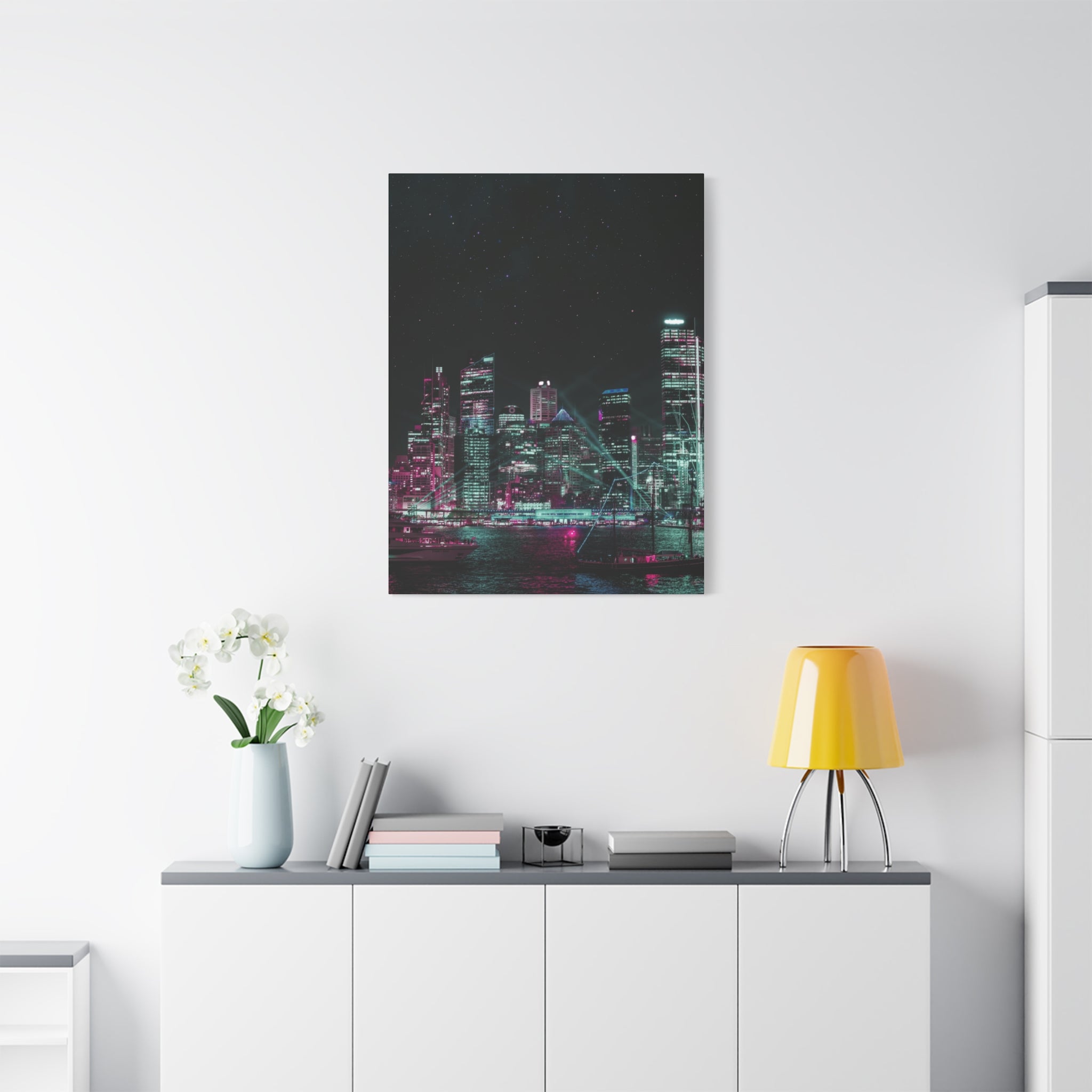 Cyberpunk Harbor Canvas Wall Art - Futuristic Sci-Fi City Decor